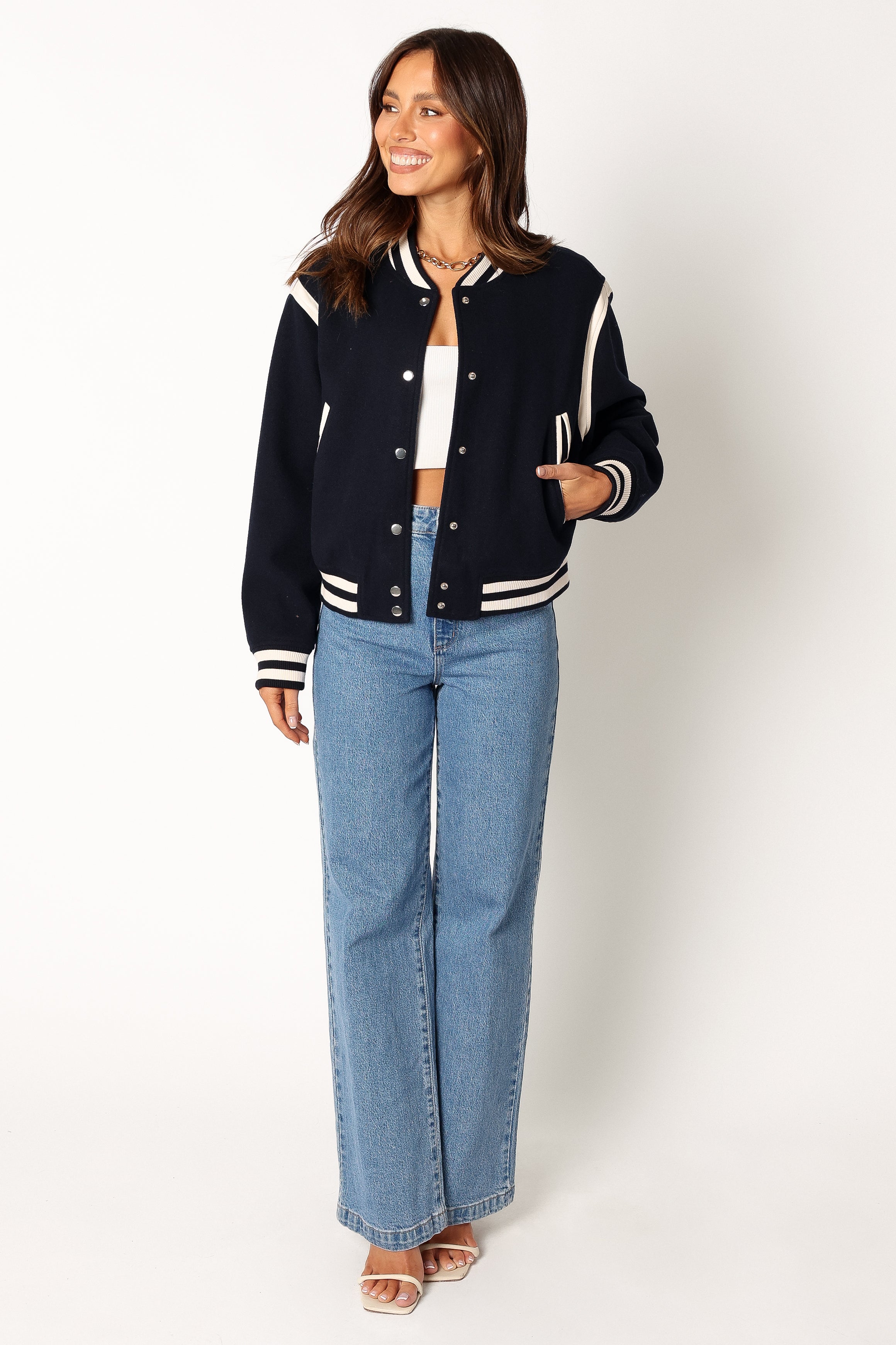 Fallon Collegiate Bomber Jacket - Dark Indigo-Aur Fashion