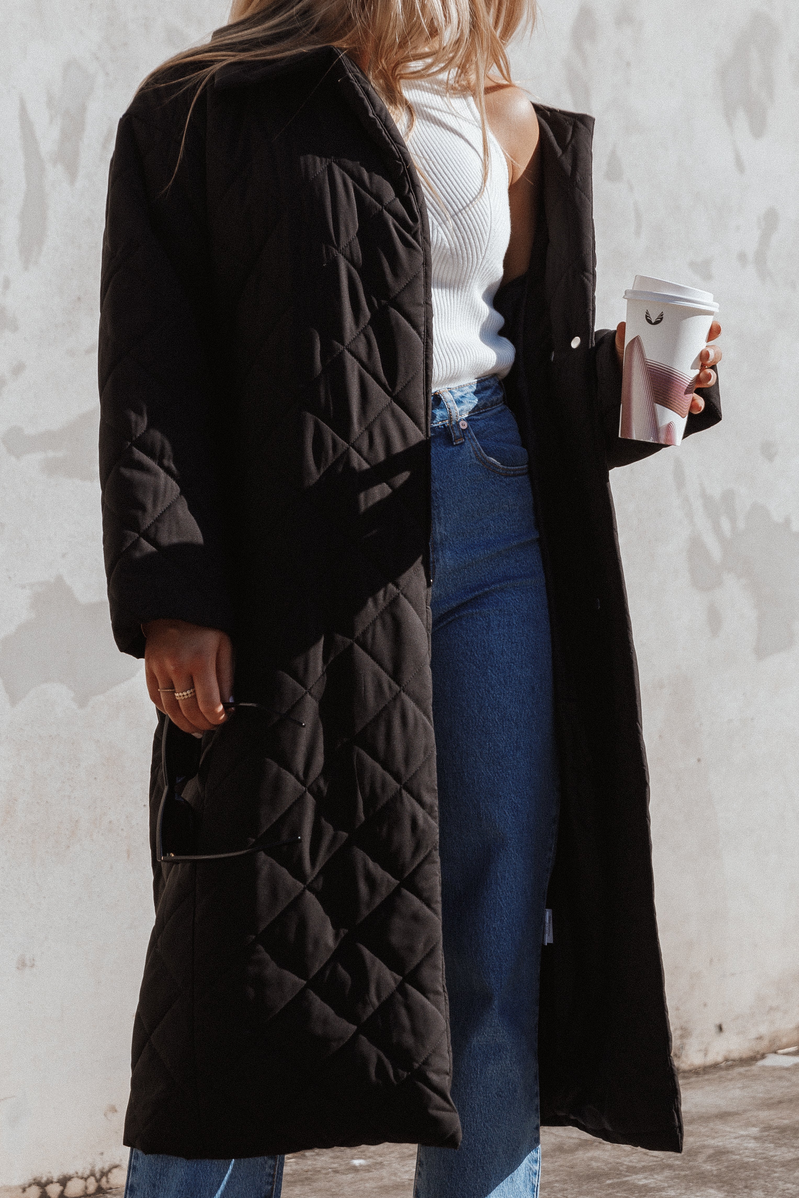 Kallie Quilted Tie Front Coat - Black-Aur Fashion