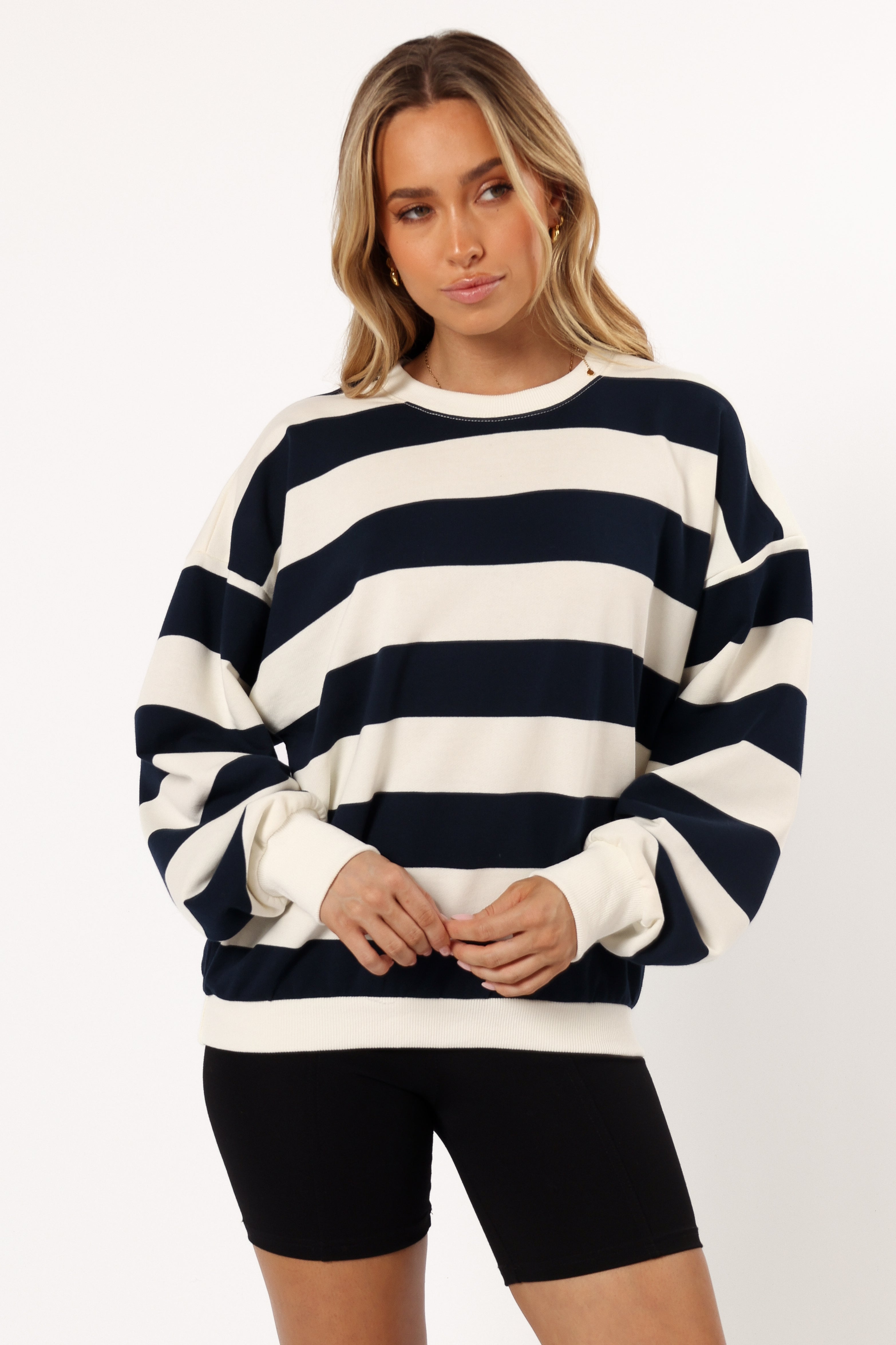 Karra Oversized Stripe Sweatshirt - Cream/Navy-Aur Fashion