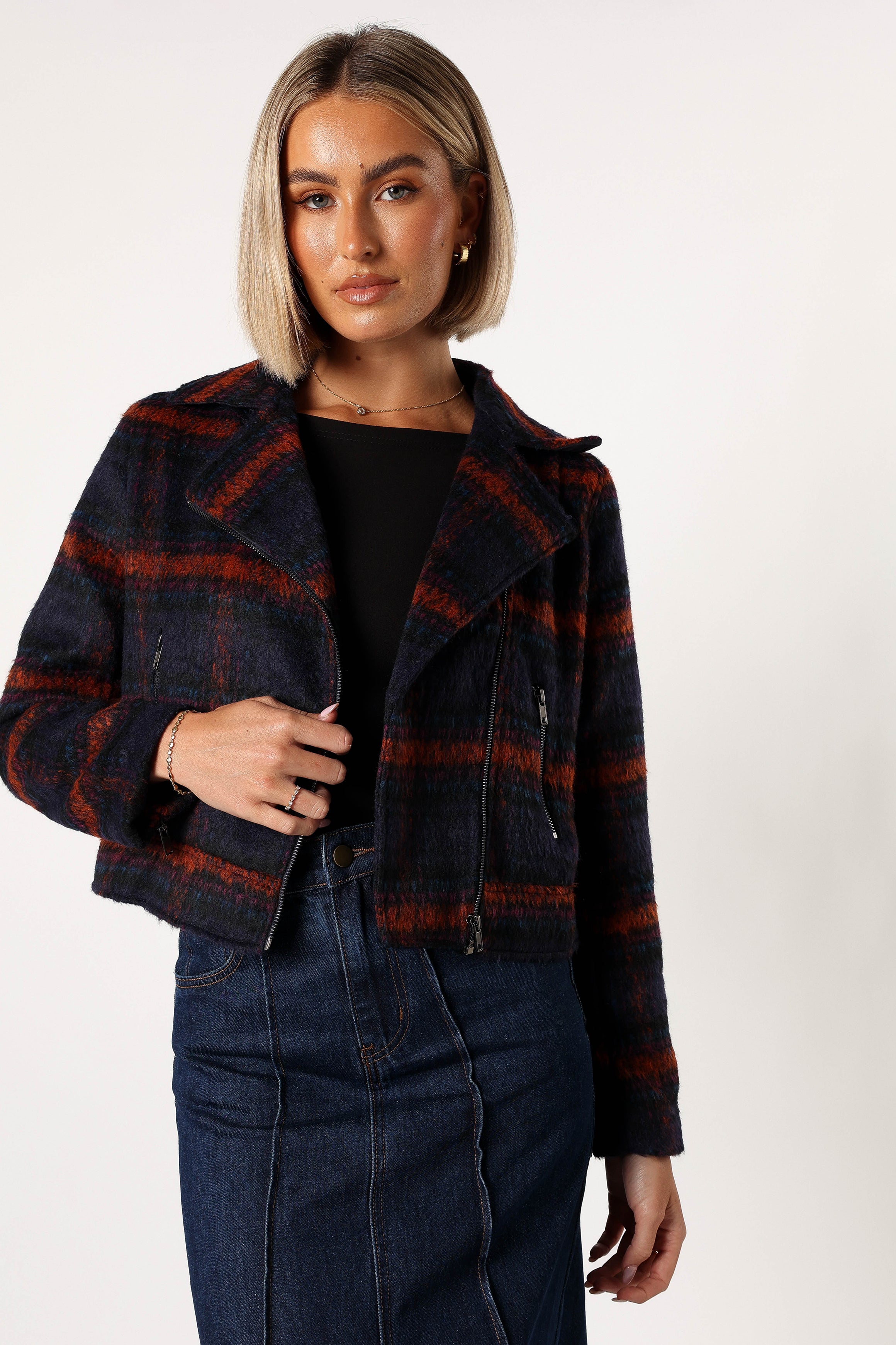 Logan Plaid Jacket - Navy/Teal-Aur Fashion