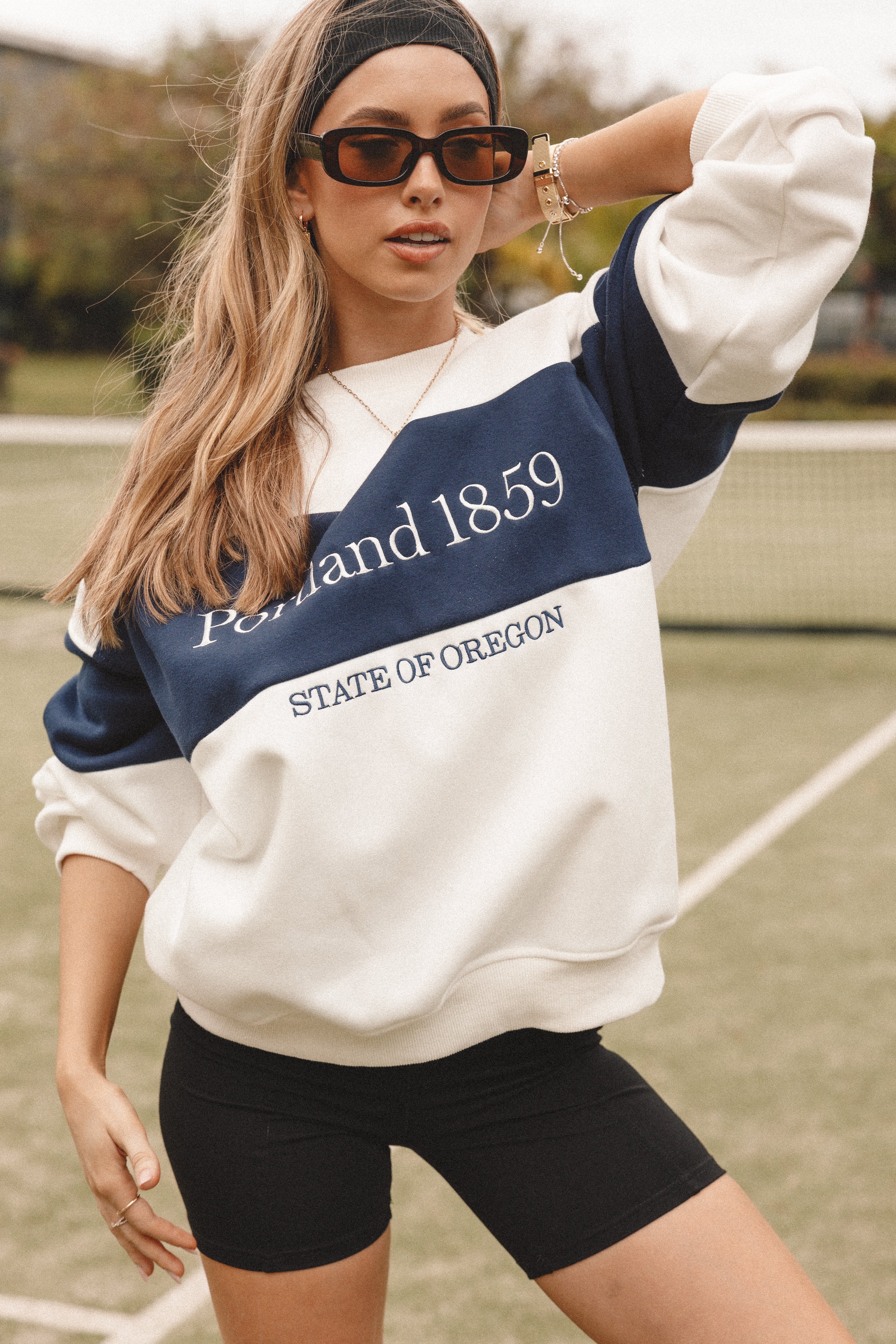 Portland Colorblock Oversized Sweatshirt - White Navy-Aur Fashion