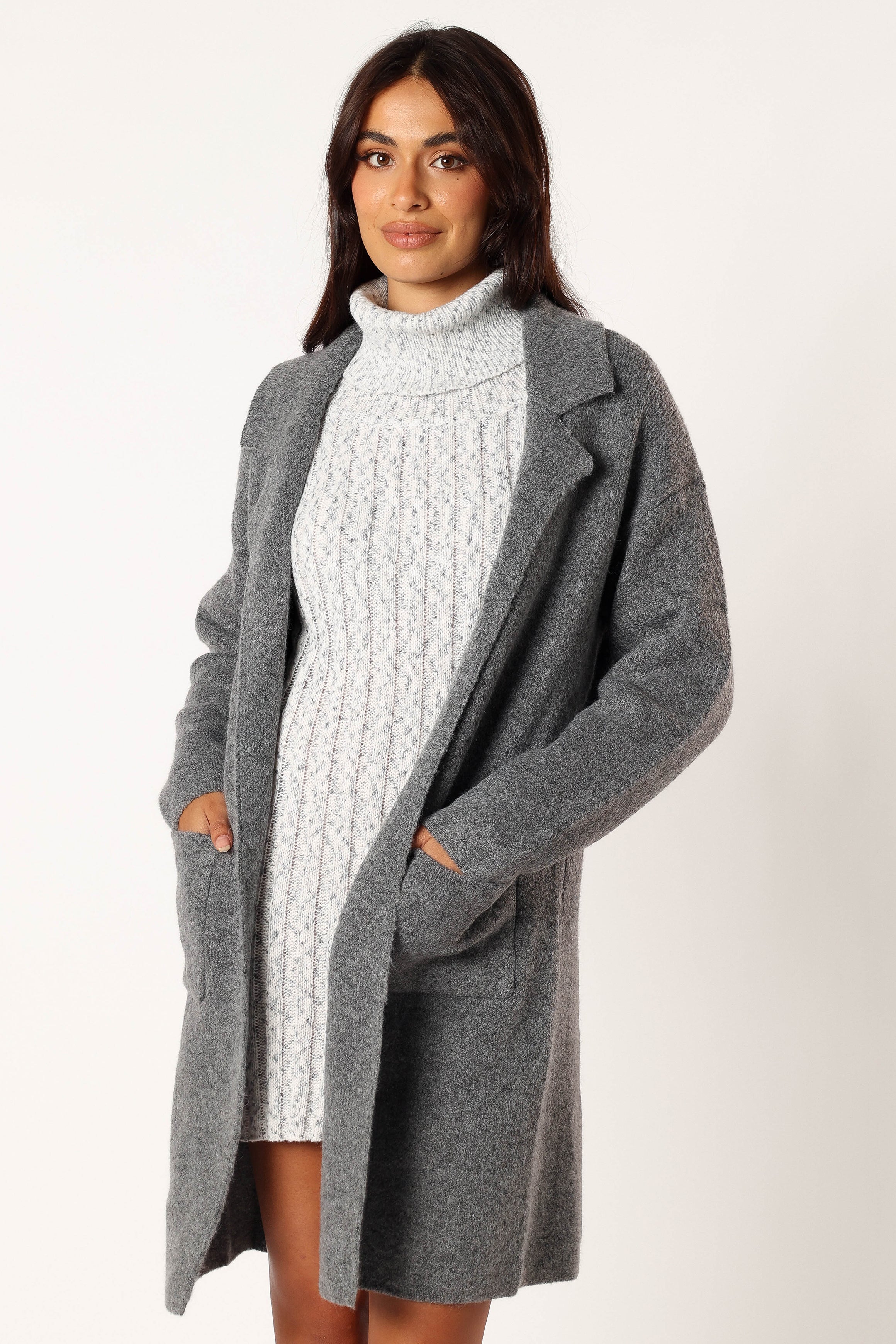 Skylar Open Front Coatigan - Grey-Aur Fashion