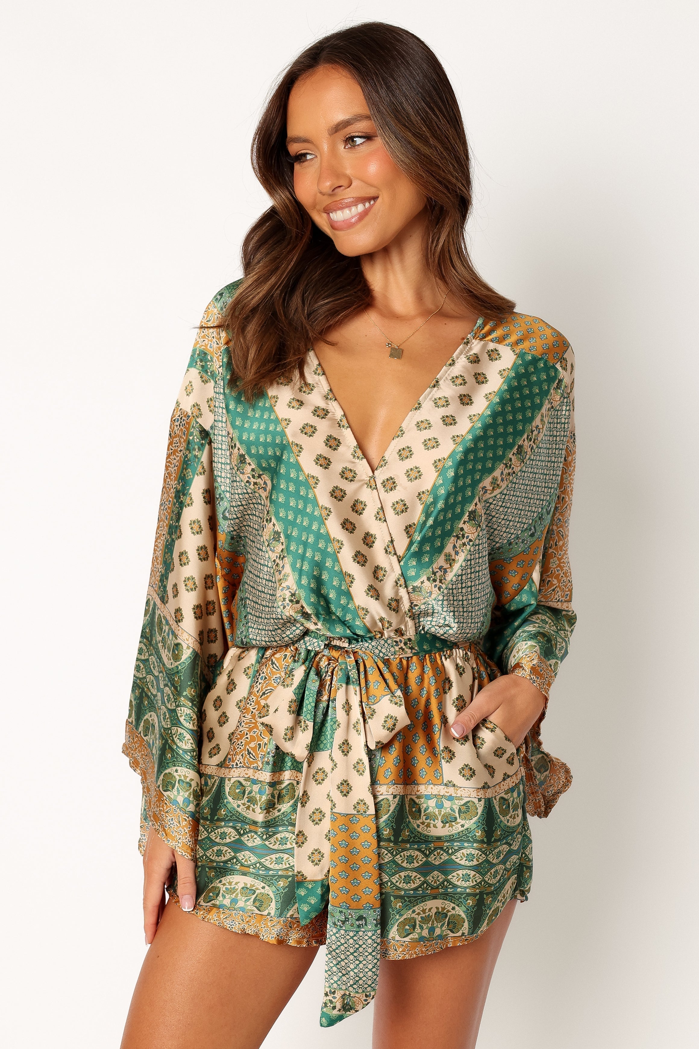 Elyse Romper - Green-Aur Fashion