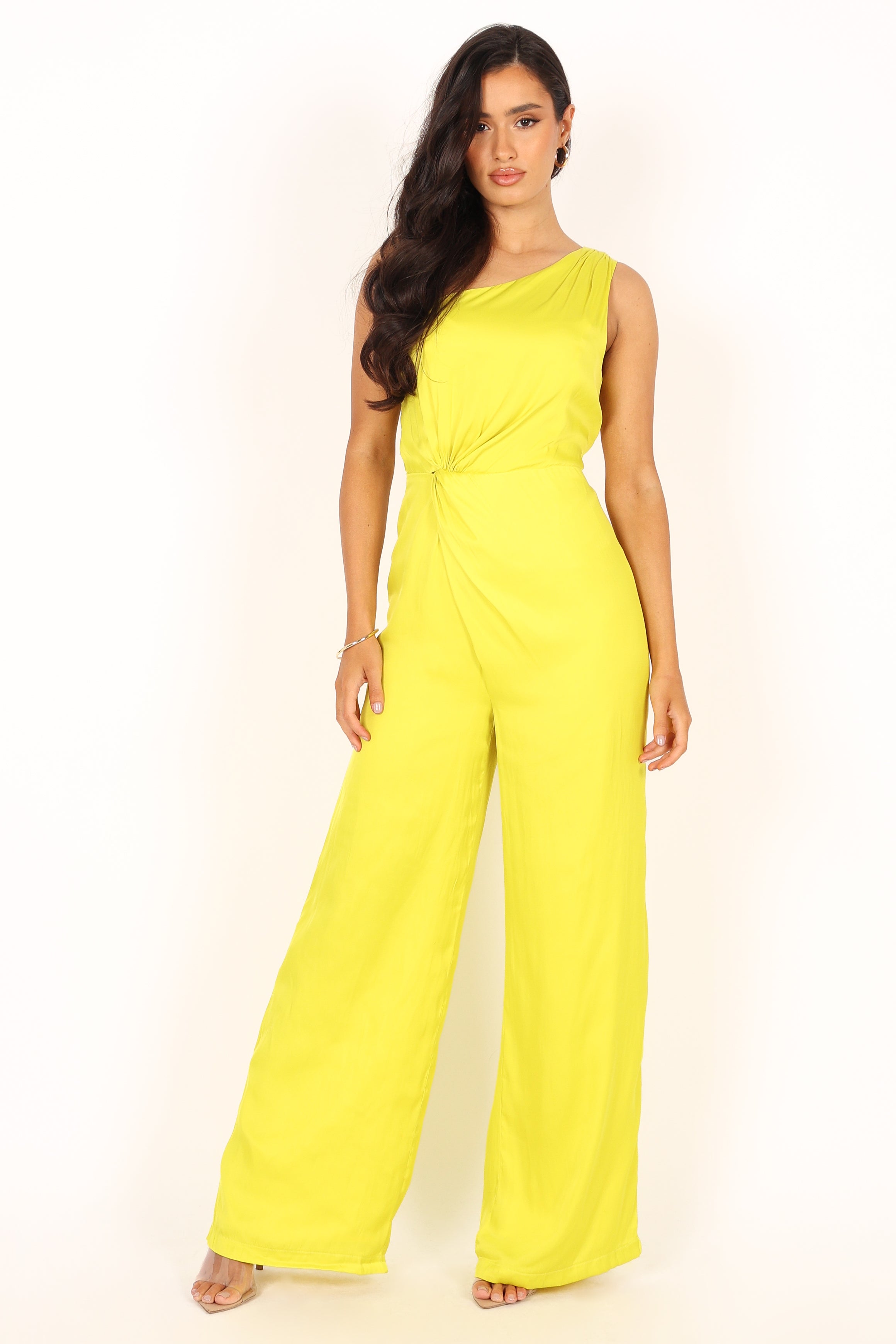 Isabel One Shoulder Jumpsuit - Lime-Aur Fashion