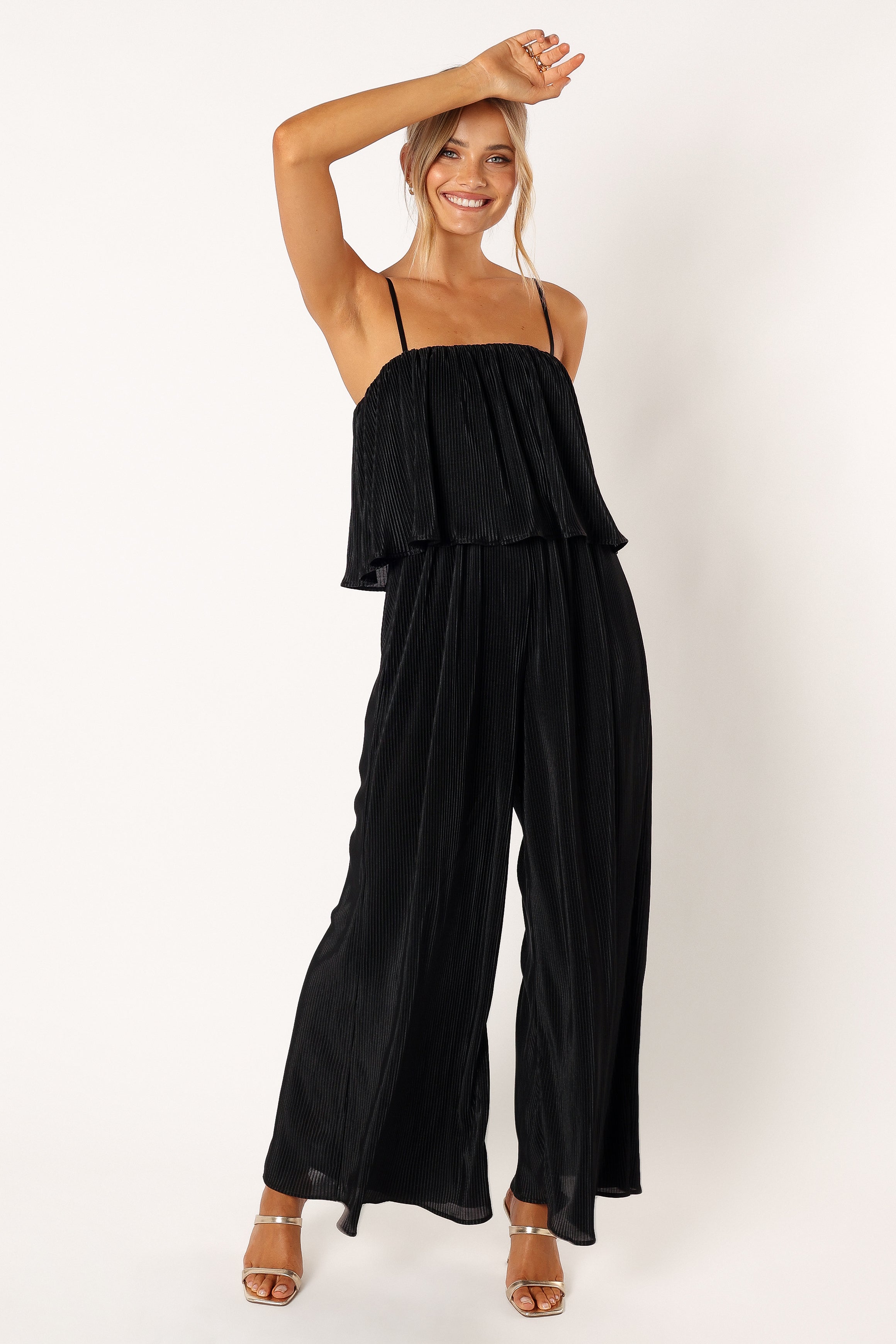 Jillian Plisse Jumpsuit - Black-Aur Fashion