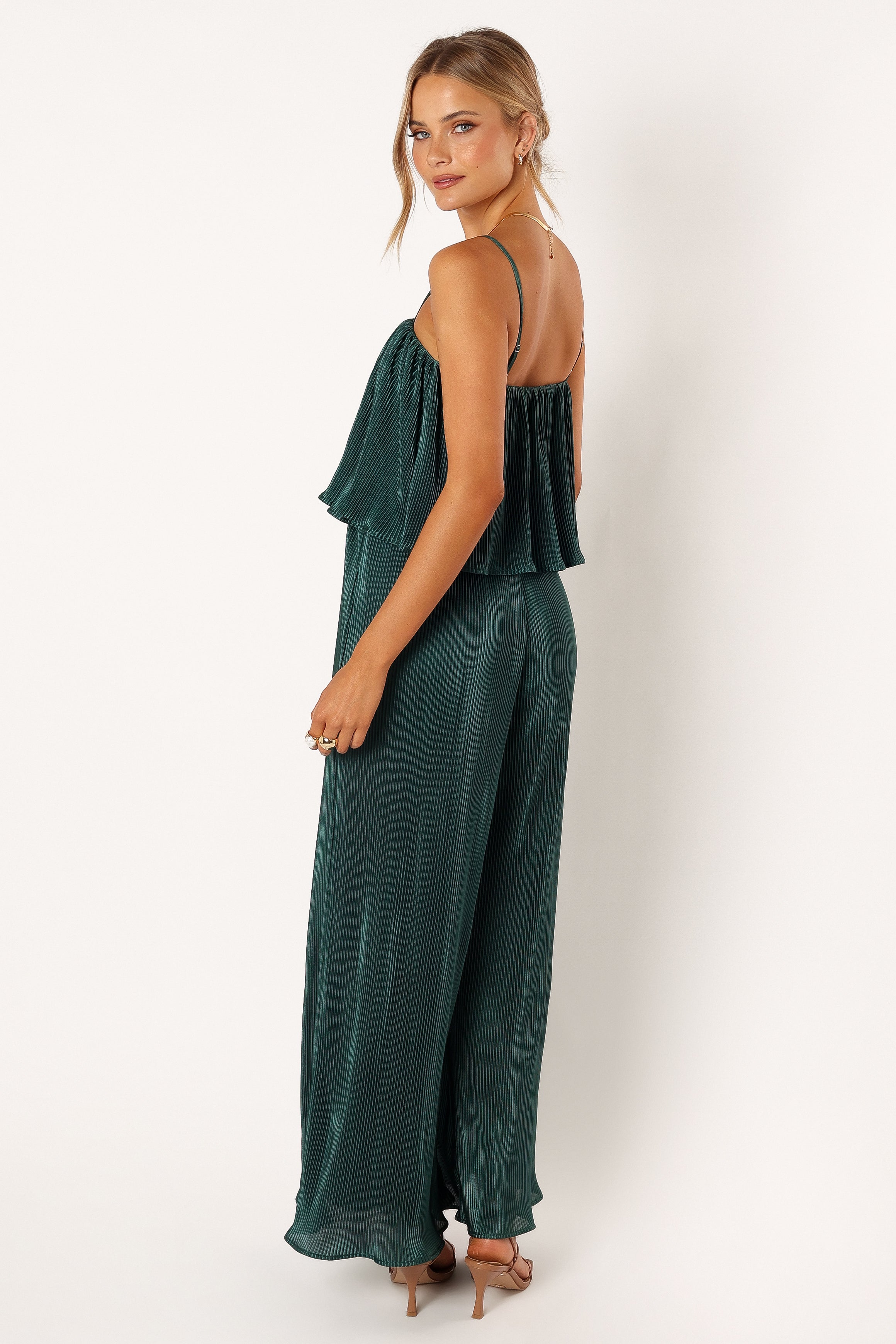 Jillian Plisse Jumpsuit - Emerald-Aur Fashion