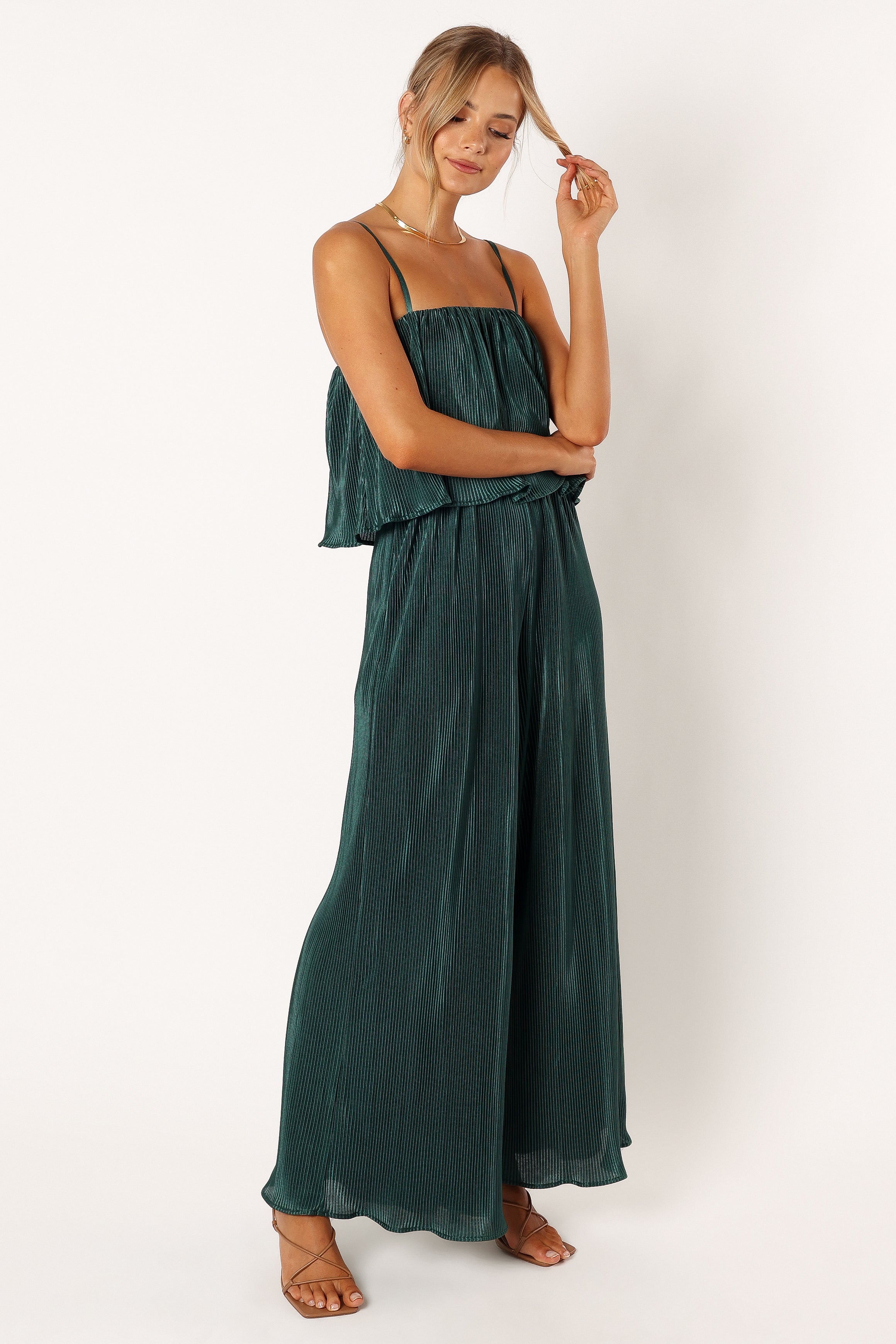 Jillian Plisse Jumpsuit - Emerald-Aur Fashion