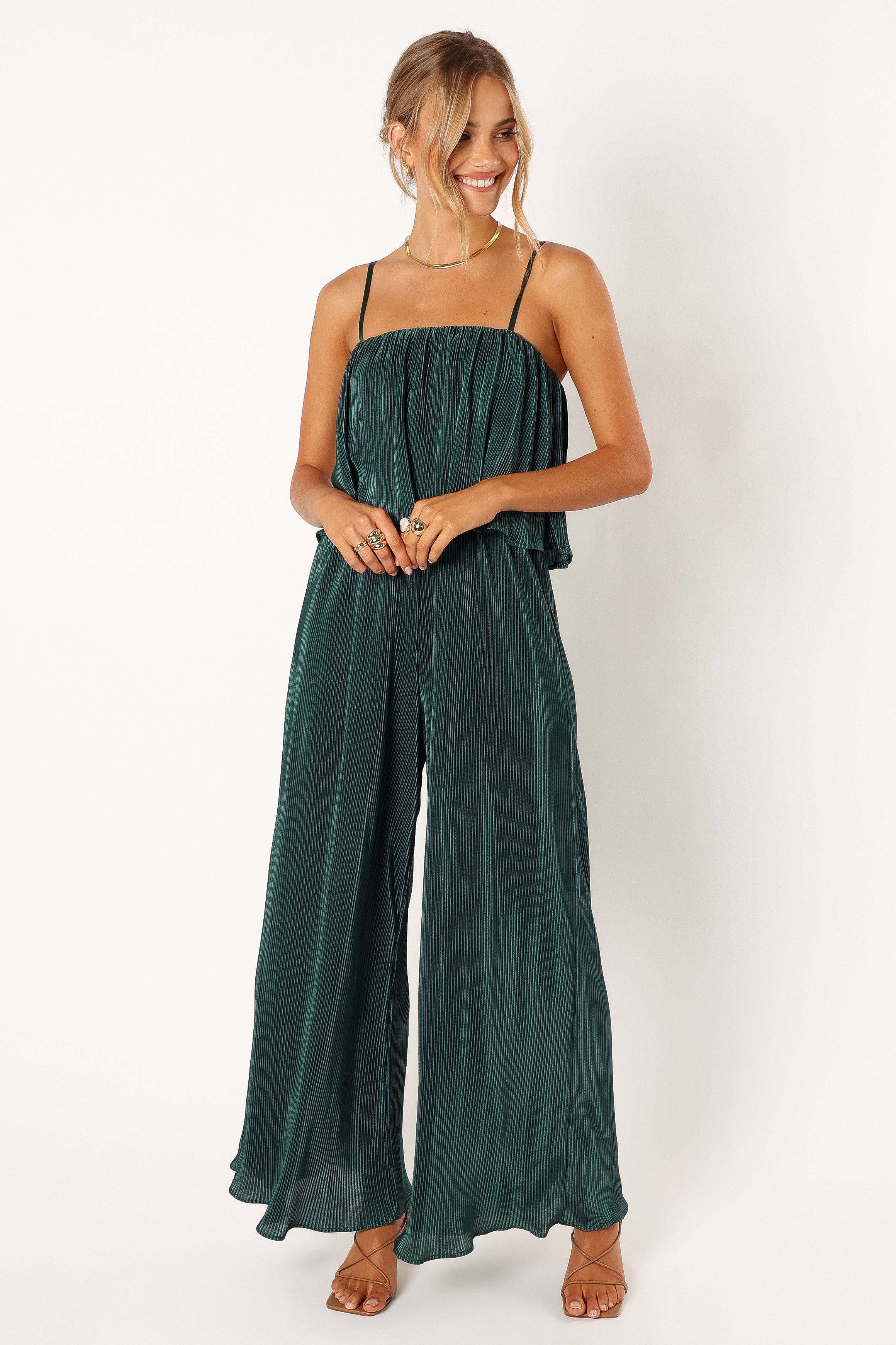 Jillian Plisse Jumpsuit - Emerald-Aur Fashion