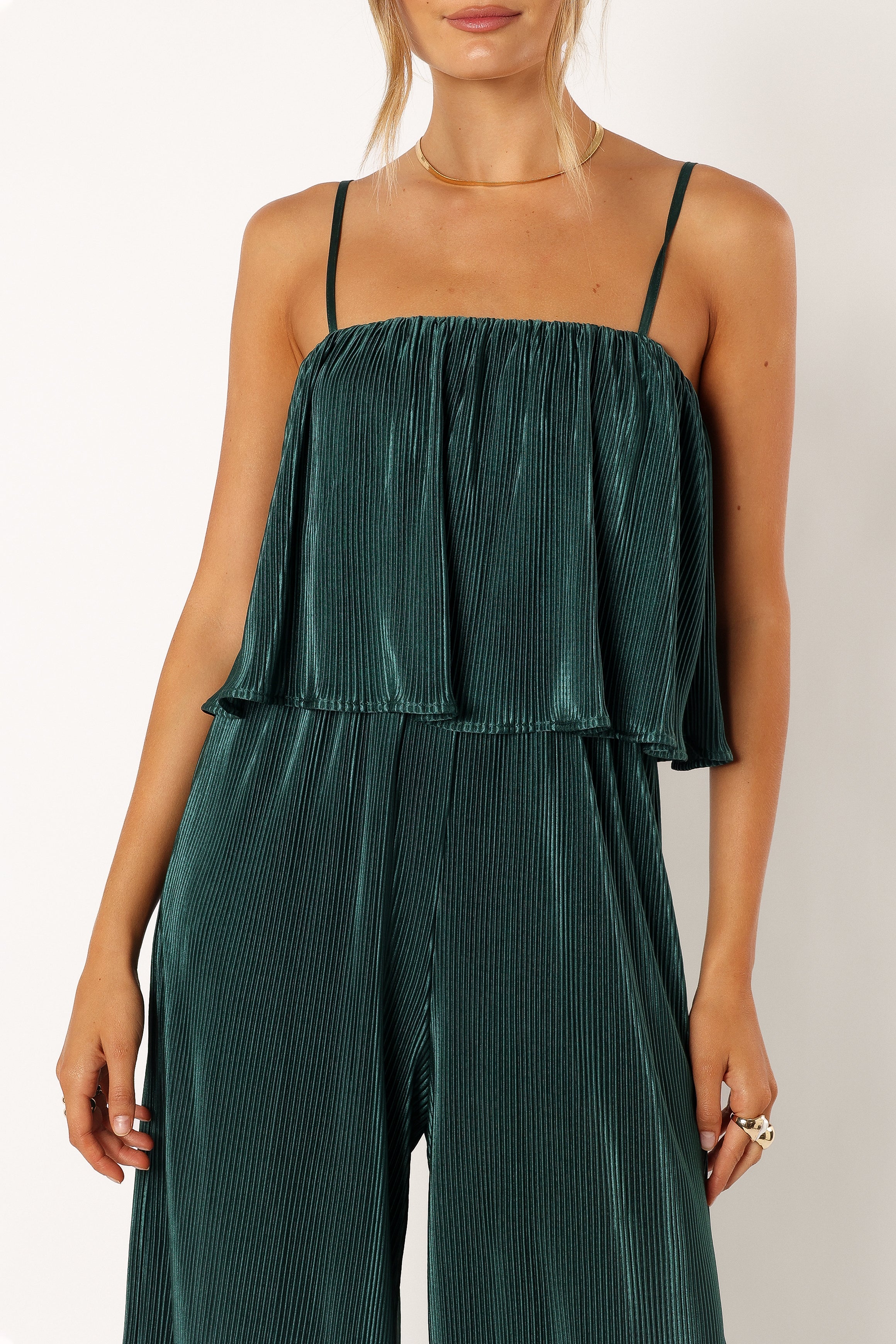 Jillian Plisse Jumpsuit - Emerald-Aur Fashion