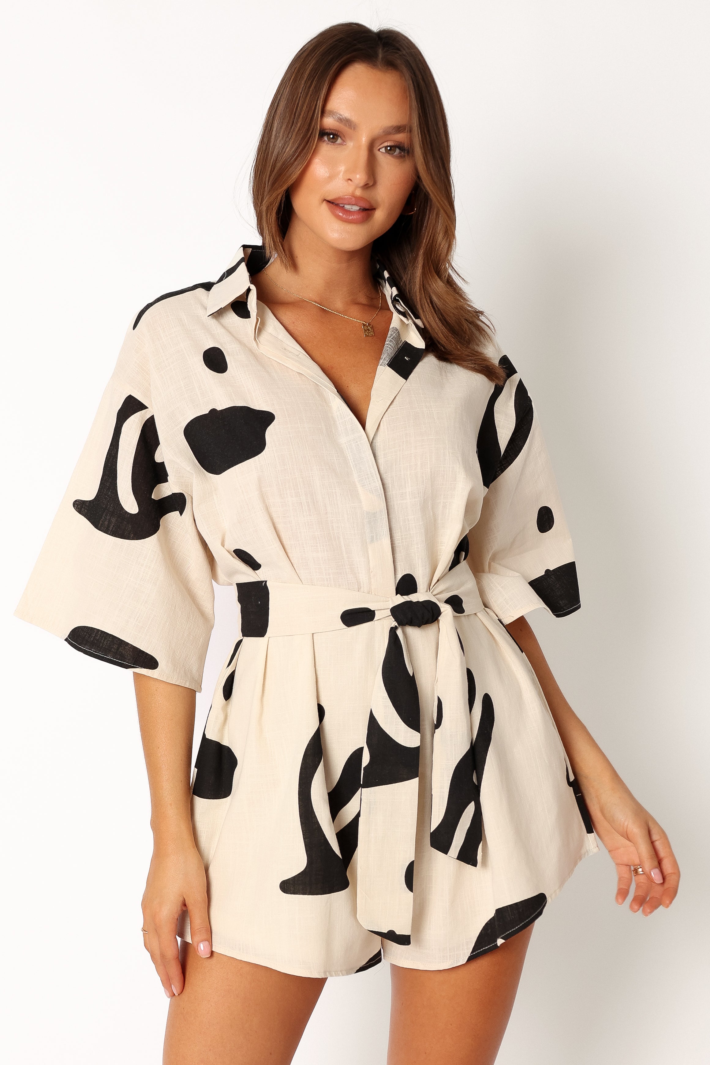 Kellie Romper - Beige Black-Aur Fashion
