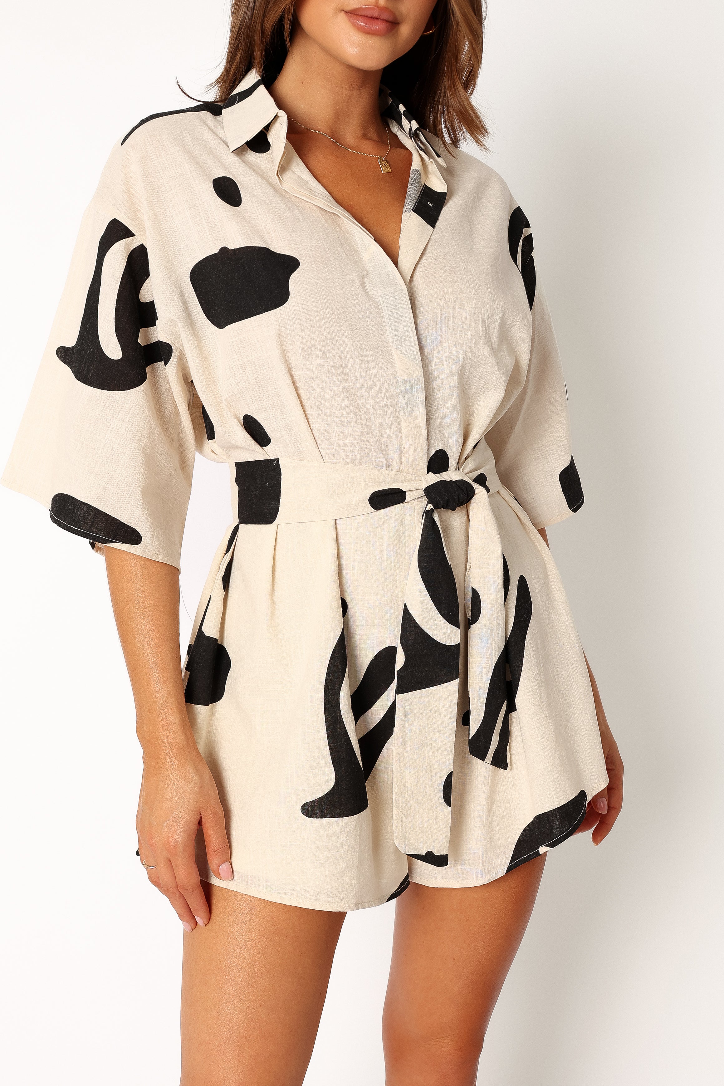 Kellie Romper - Beige Black-Aur Fashion