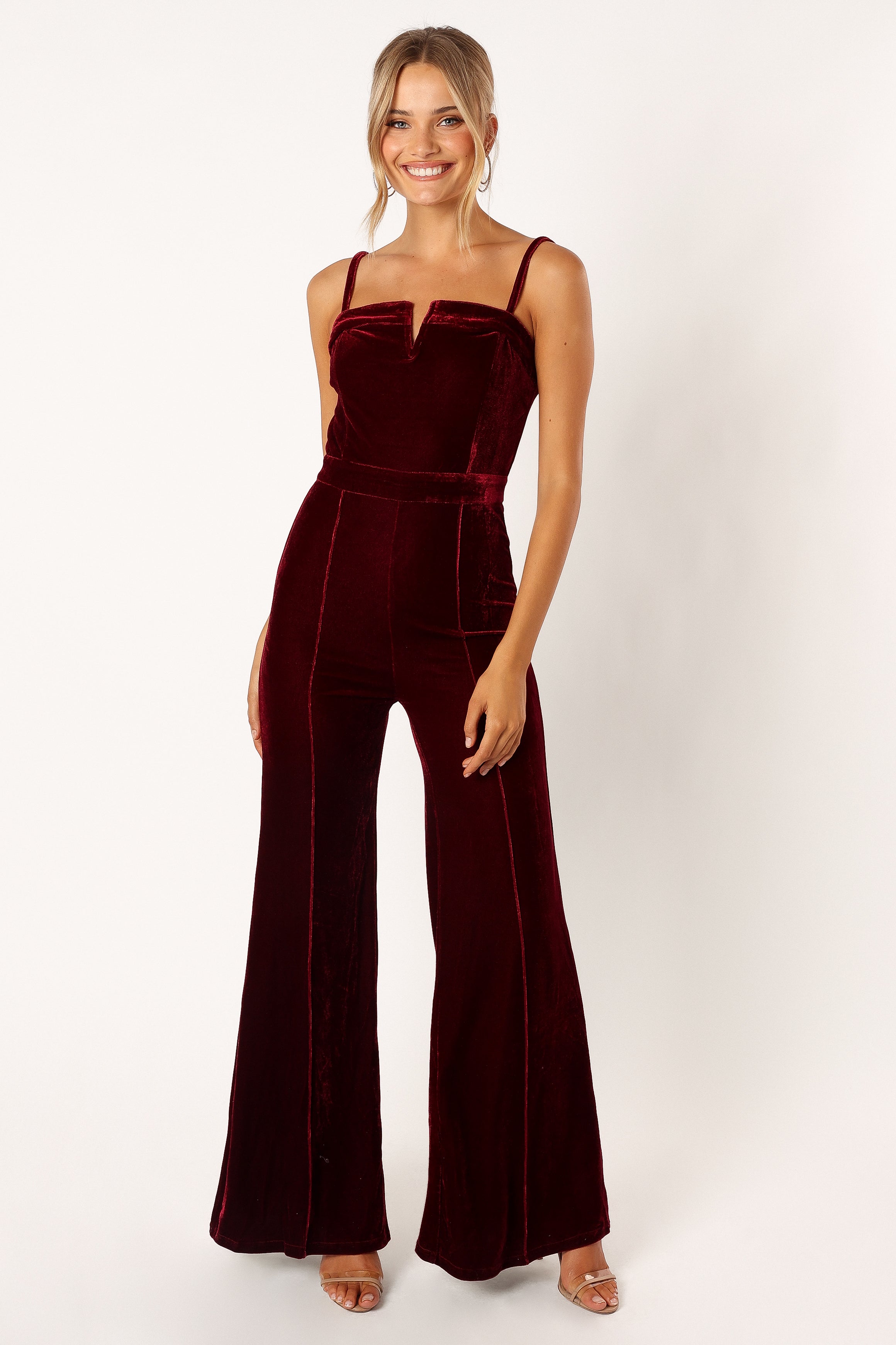 Lexie Velvet Jumpsuit - Burgundy-Aur Fashion