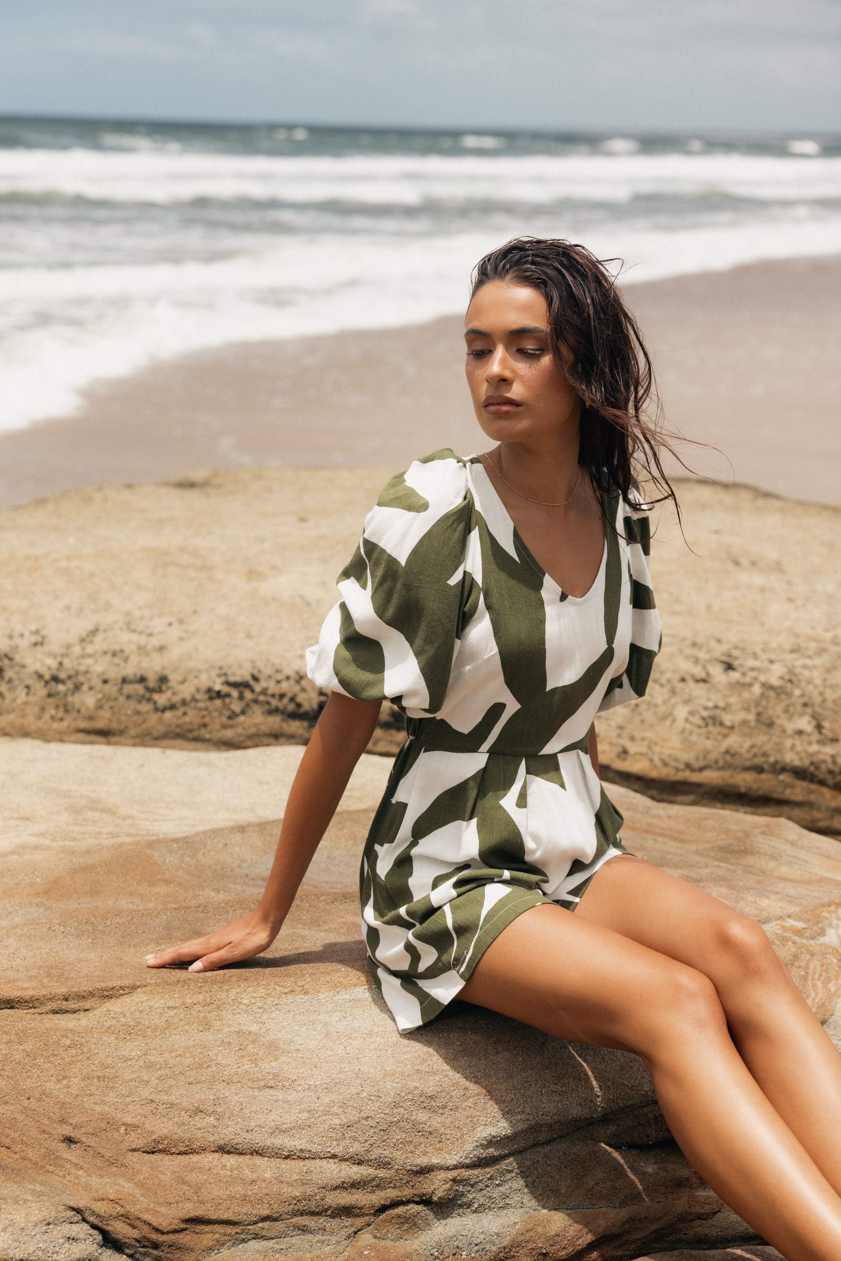 Matilda Romper - Olive Palm-Aur Fashion