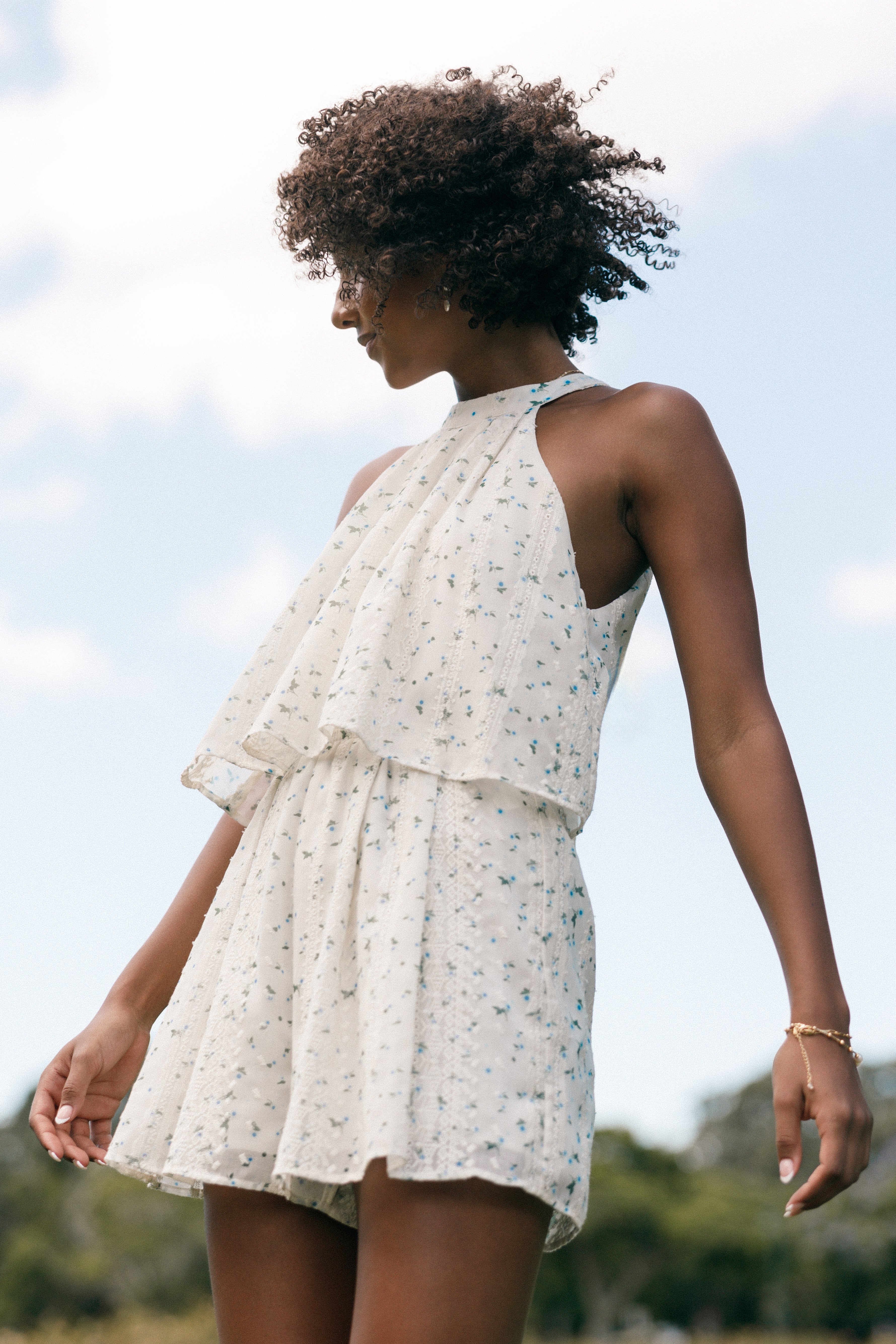 Mindy Halterneck Romper - Blue Floral-Aur Fashion