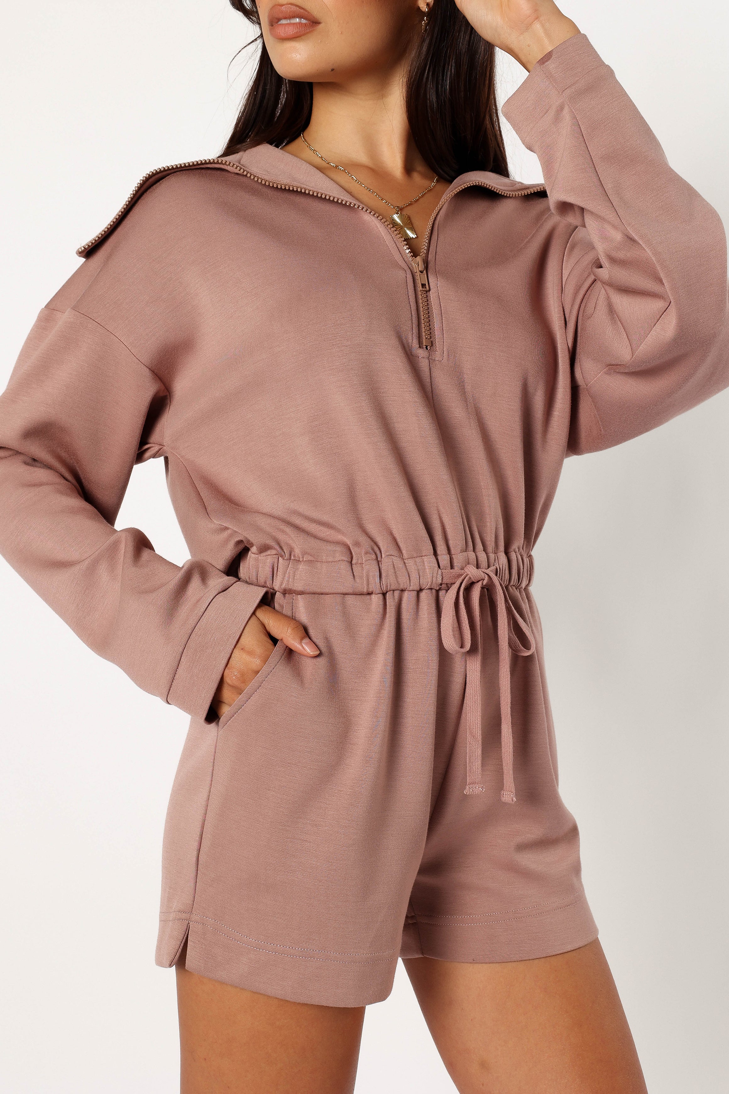 Peri Sweater Romper - Mocha-Aur Fashion