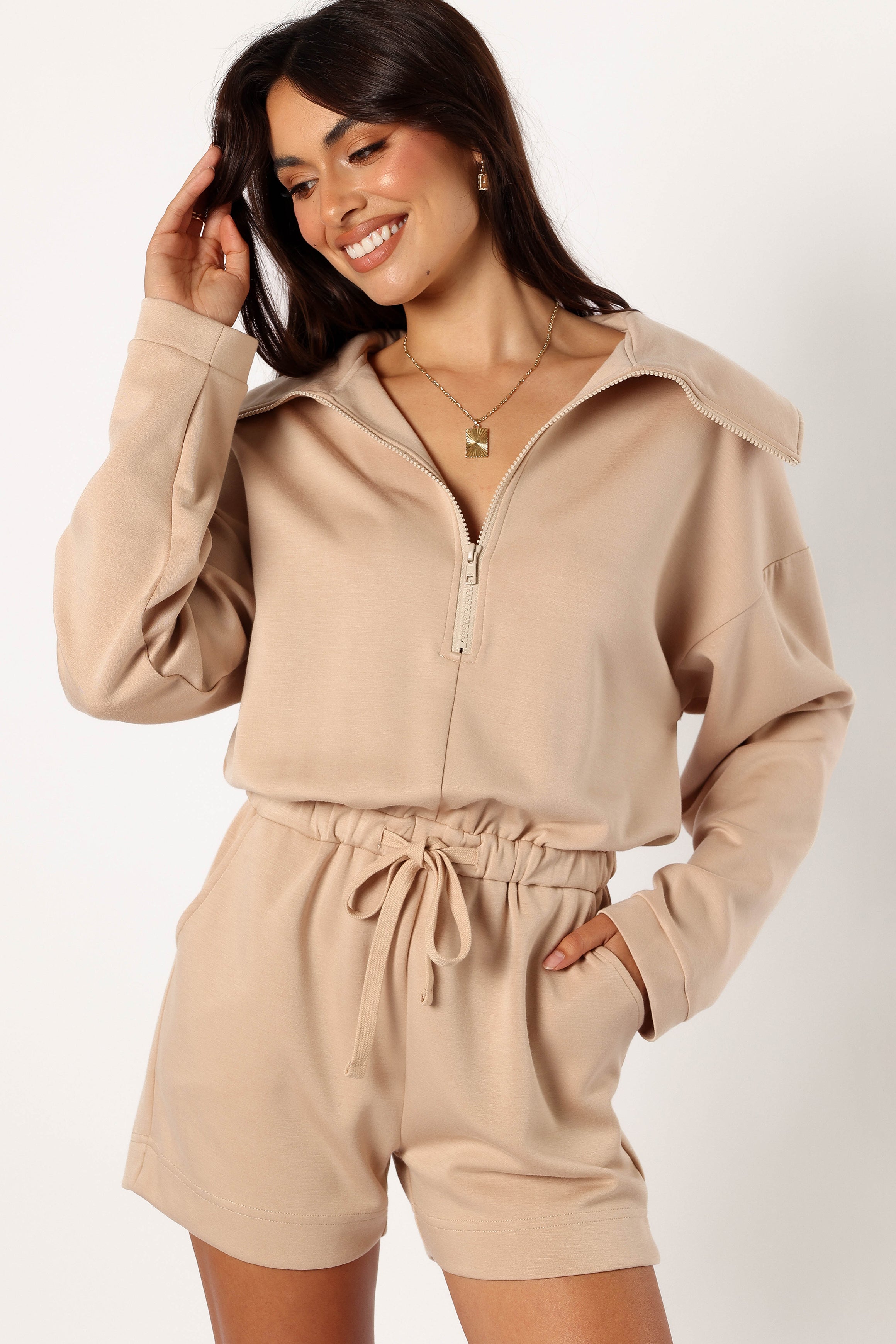 Peri Sweater Romper - Tan-Aur Fashion