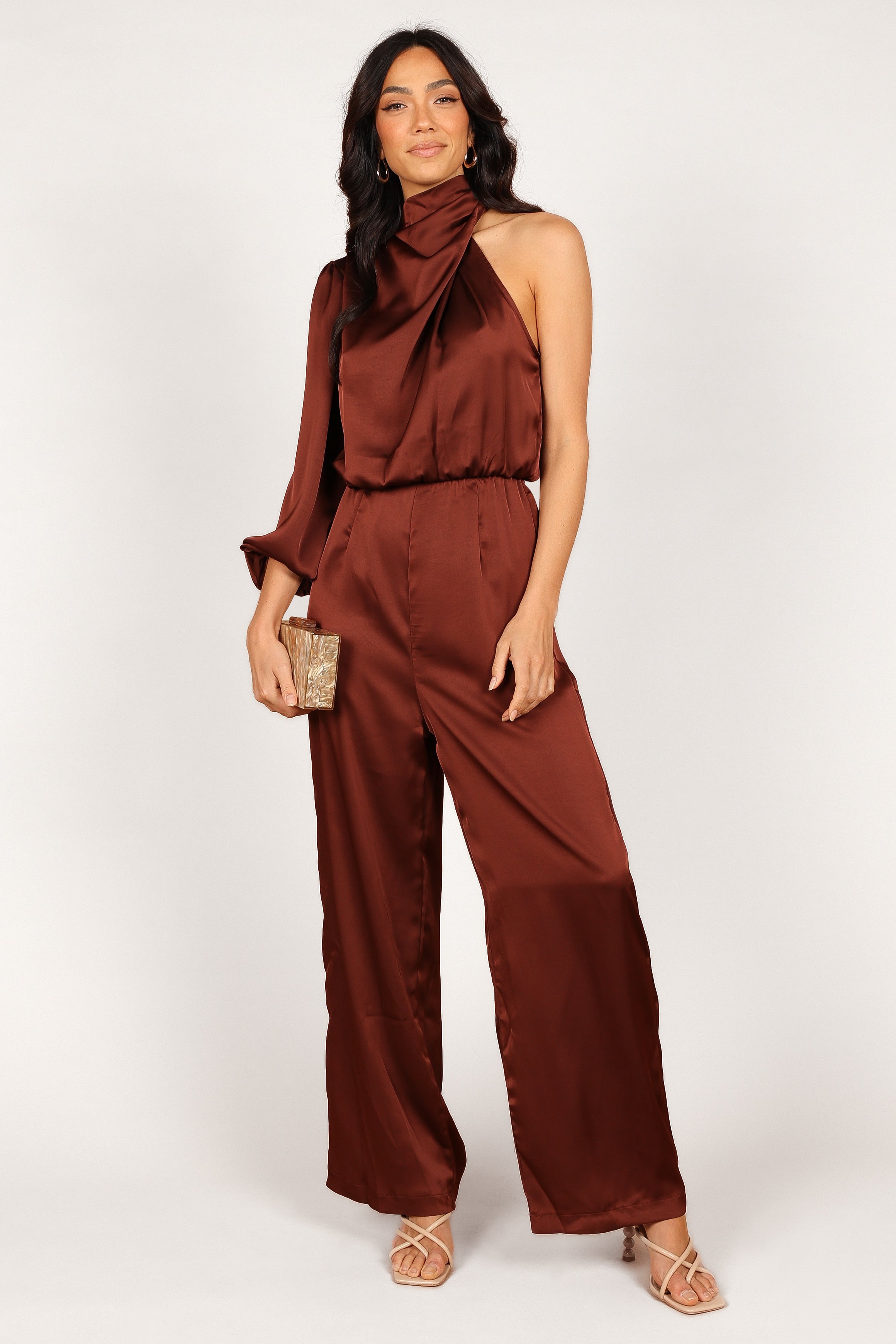 Savannah One Sleeve Jumpsuit - Chocolate-Aur Fashion