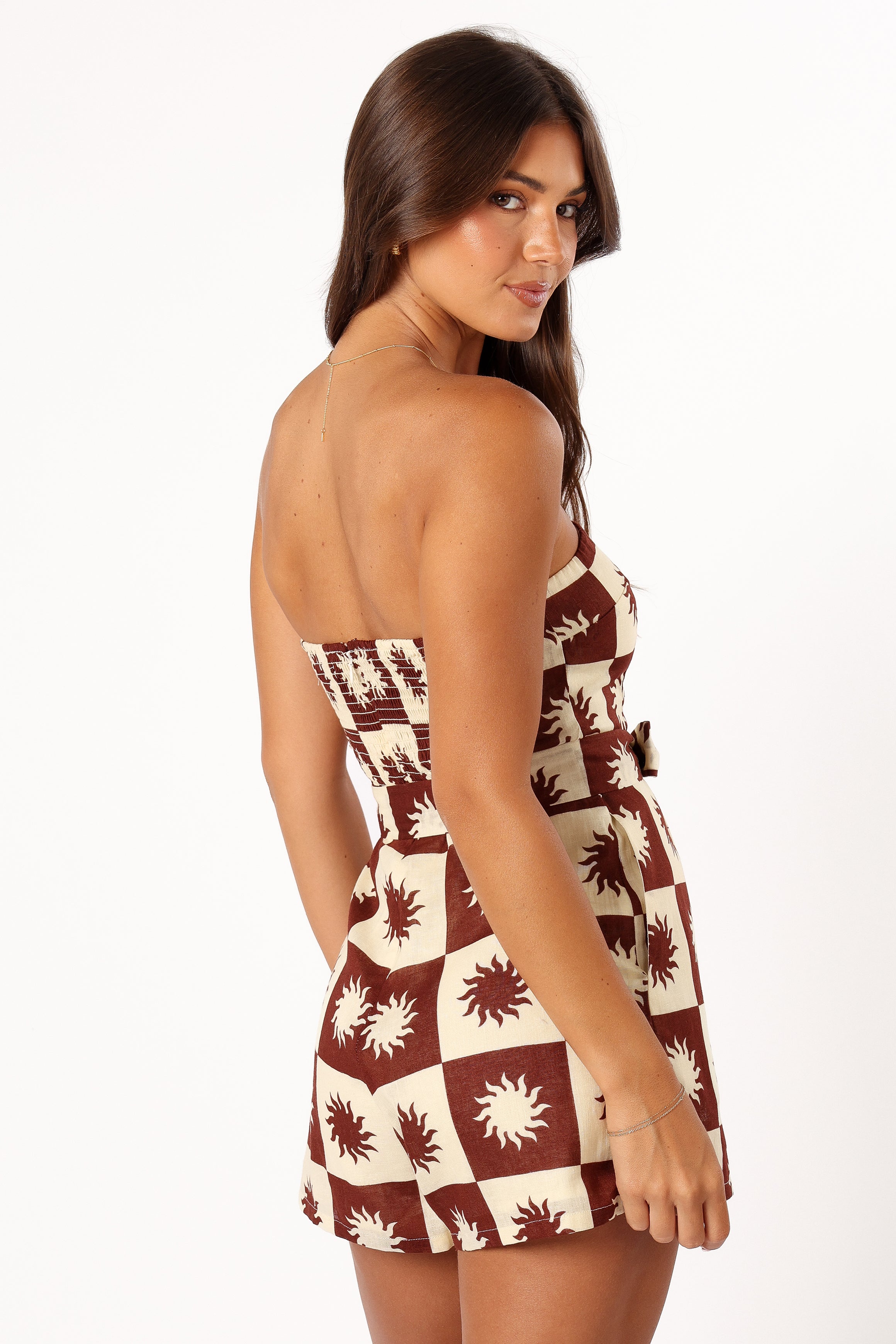 Sofie Strapless Romper - Brown Cream-Aur Fashion