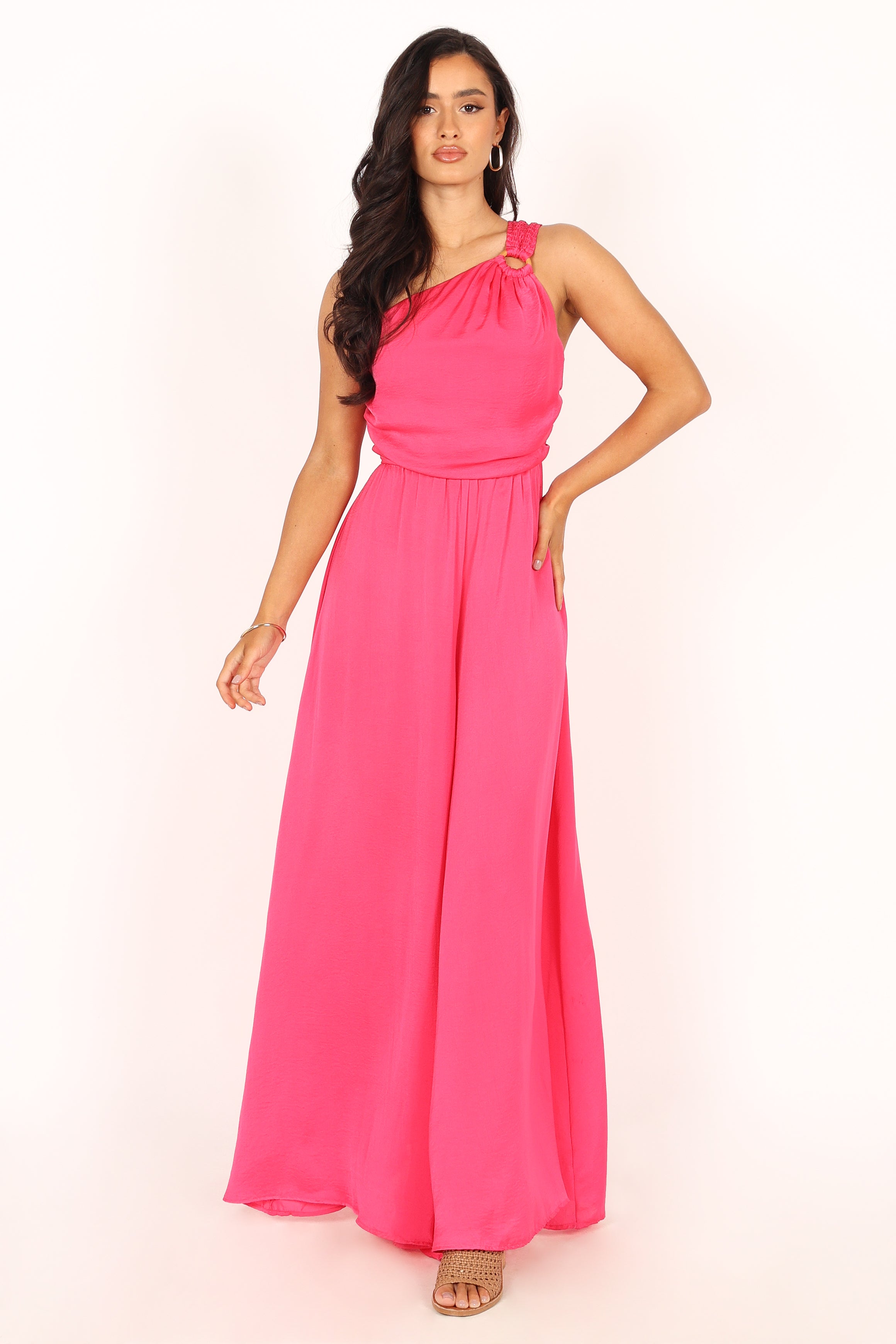 Sunanda One Shoulder Jumpsuit - Fuchsia-Aur Fashion