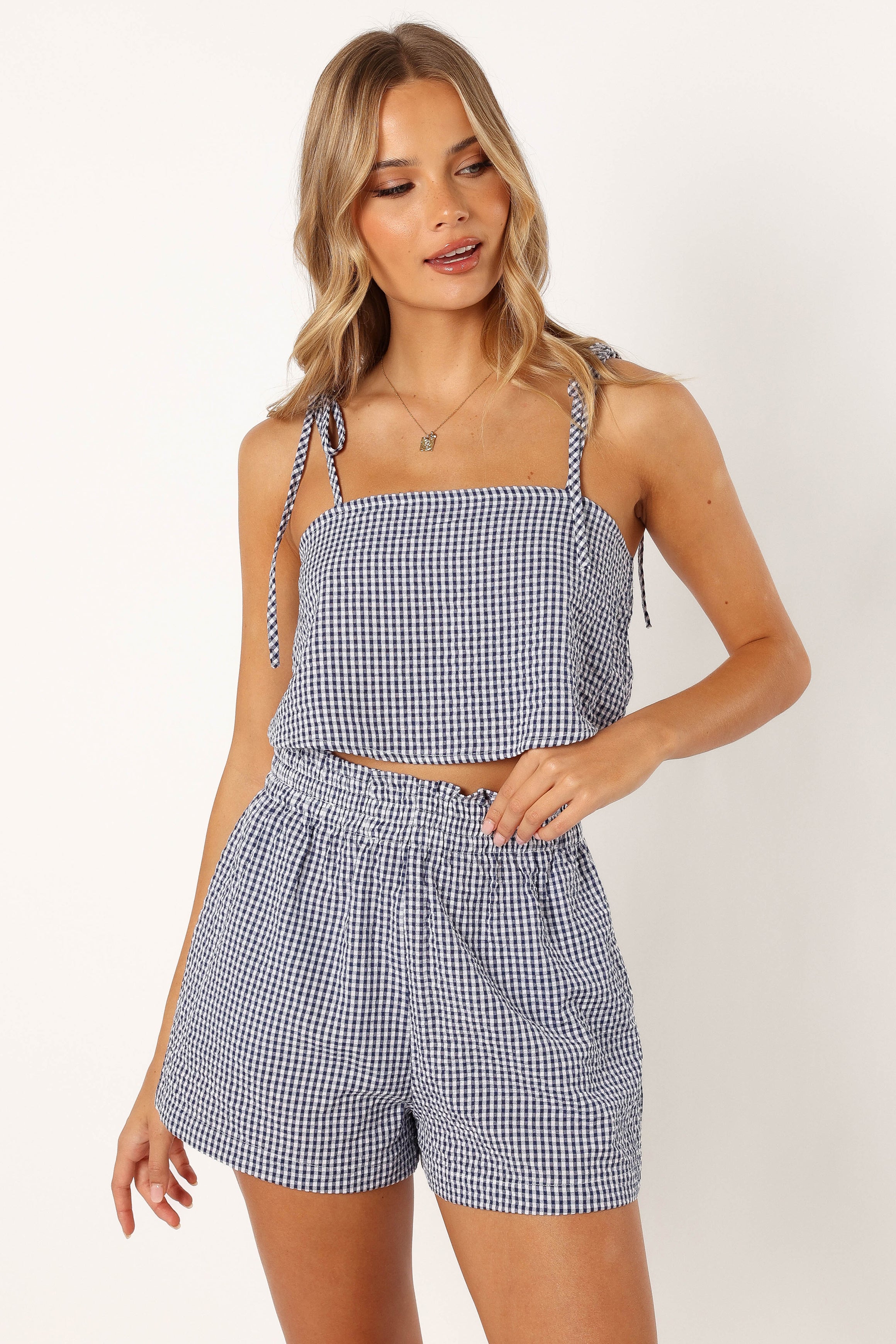 Callum Short Set - Navy Gingham-Aur Fashion