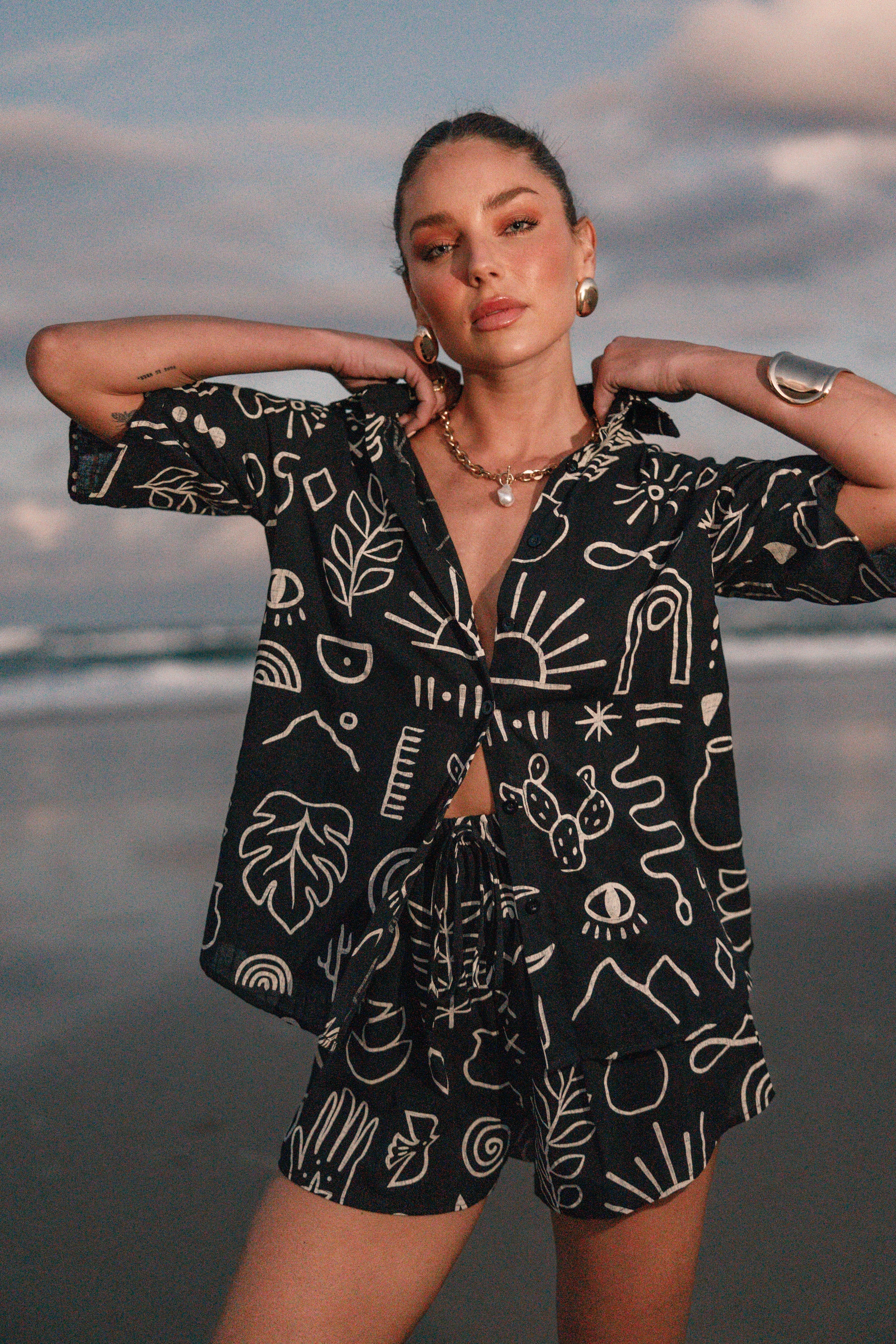 Isabella Short Set - Black Beige-Aur Fashion