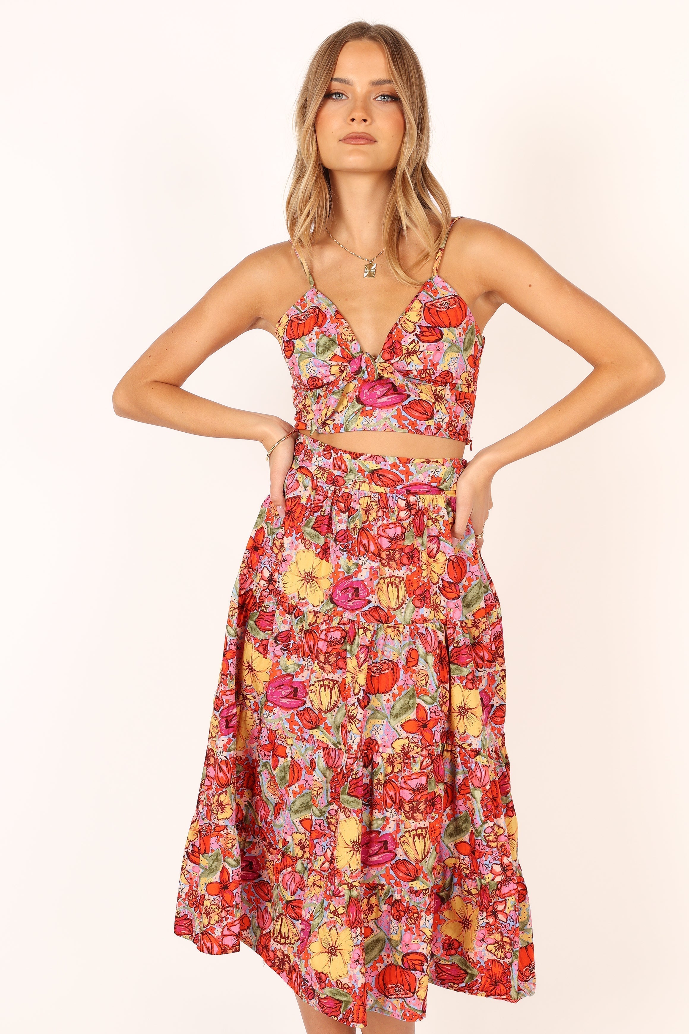 Lucinda Two Piece Set - Pink Floral-Aur Fashion