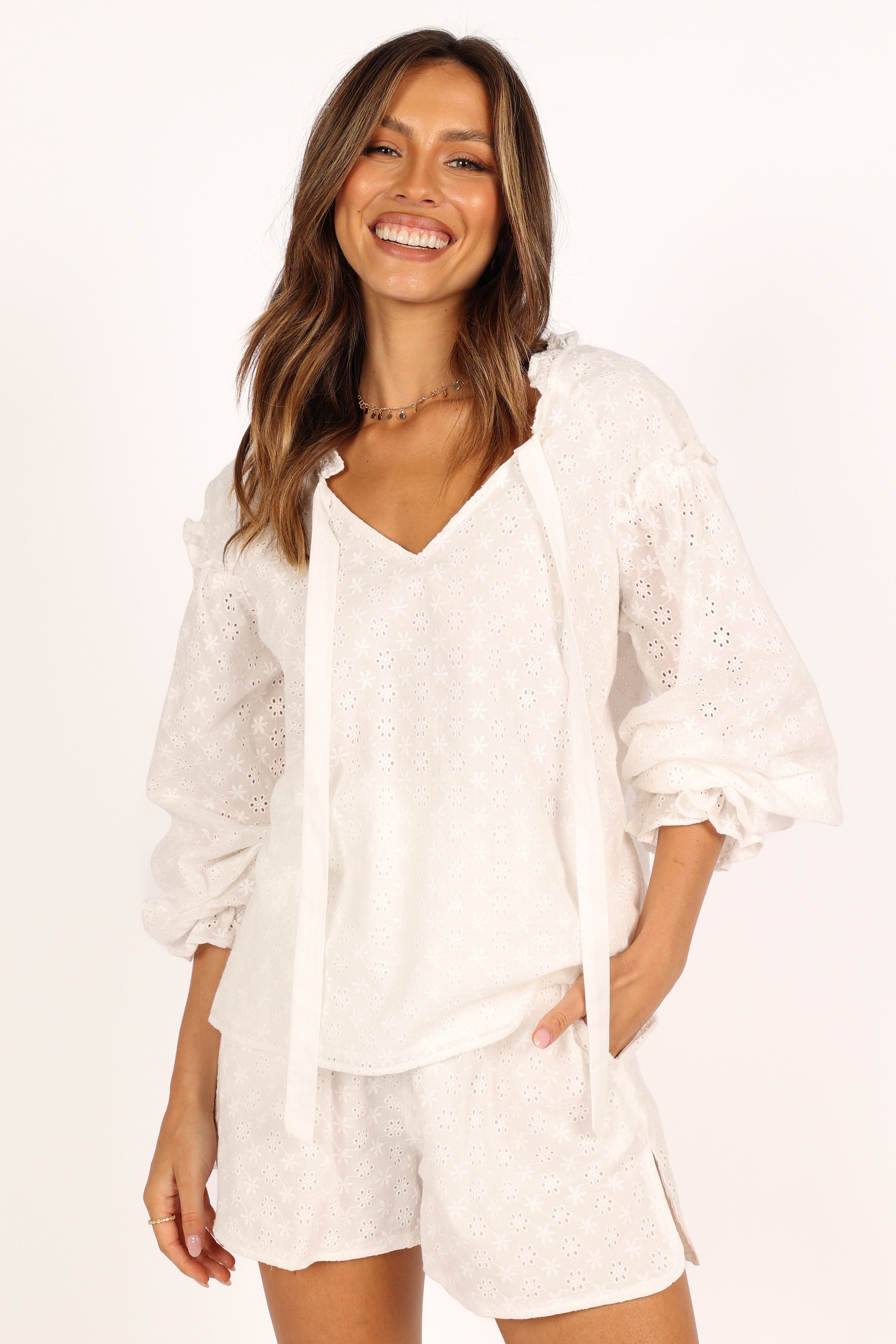 Sunnie Shorts Set - White-Aur Fashion