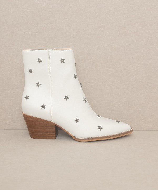 Star Studded Western Boots - White-Aur Fashion