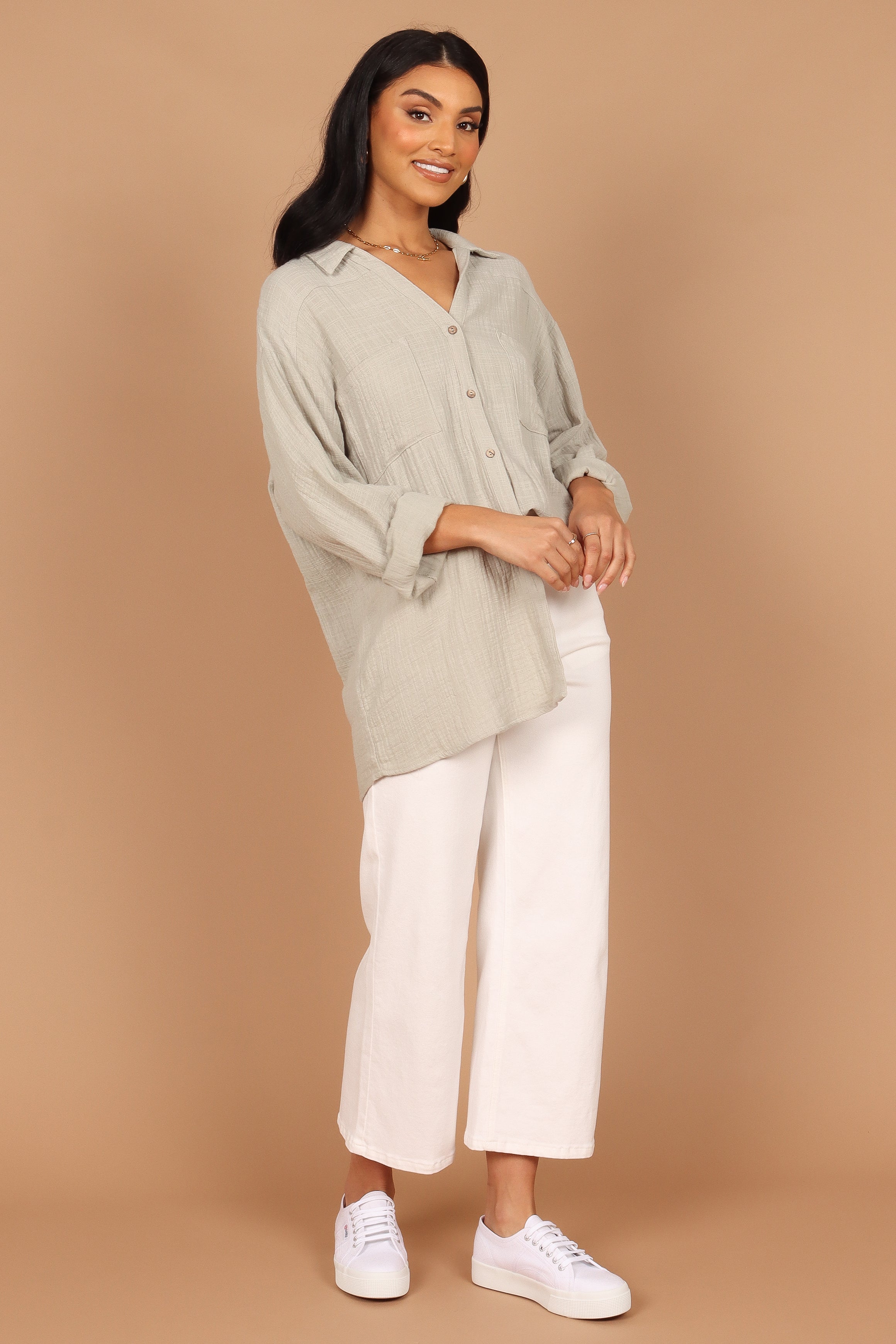 Bobby Button Down Top - Sage Green-Aur Fashion