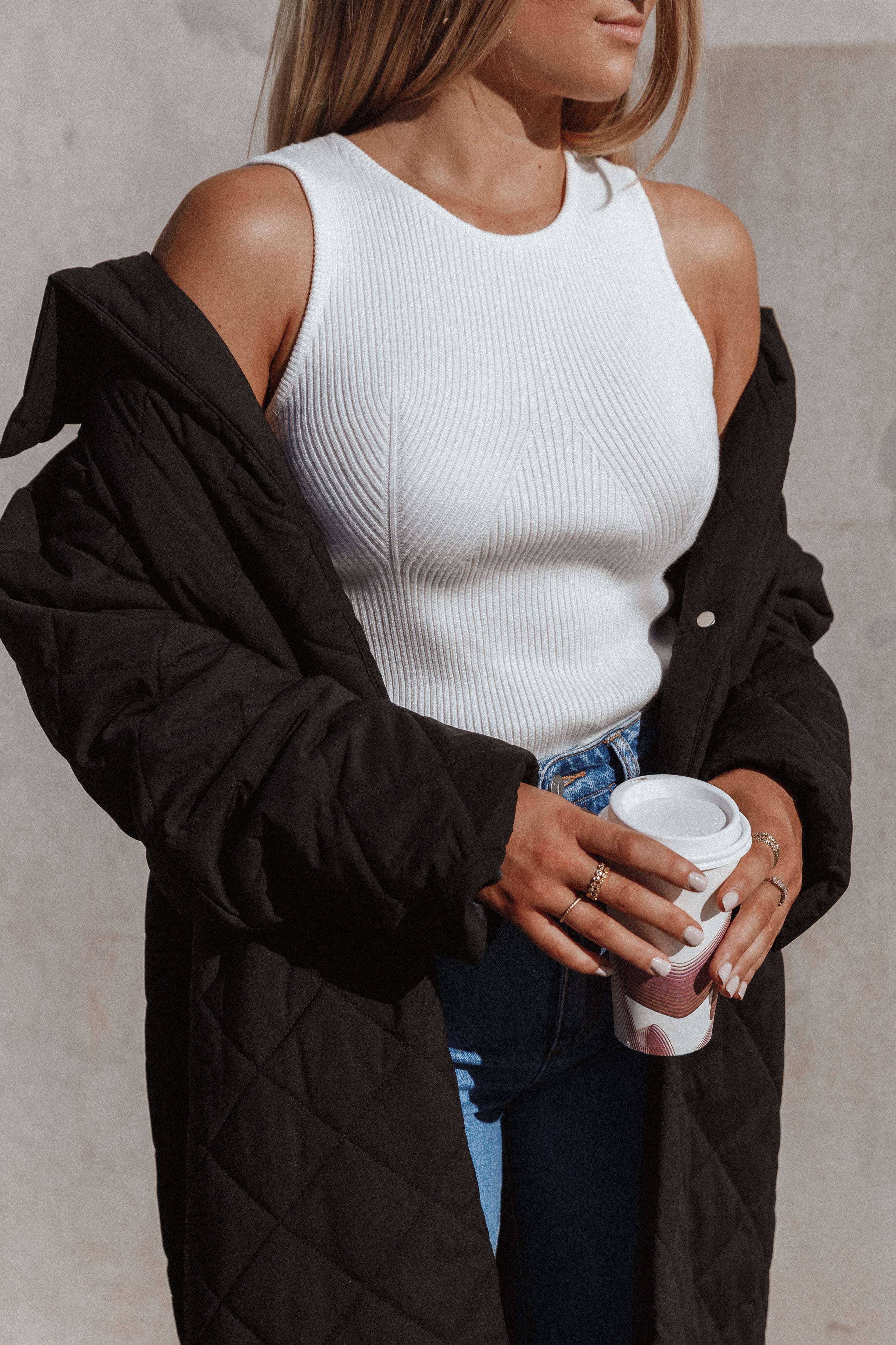 Davie Ribbed Knit Top - White-Aur Fashion