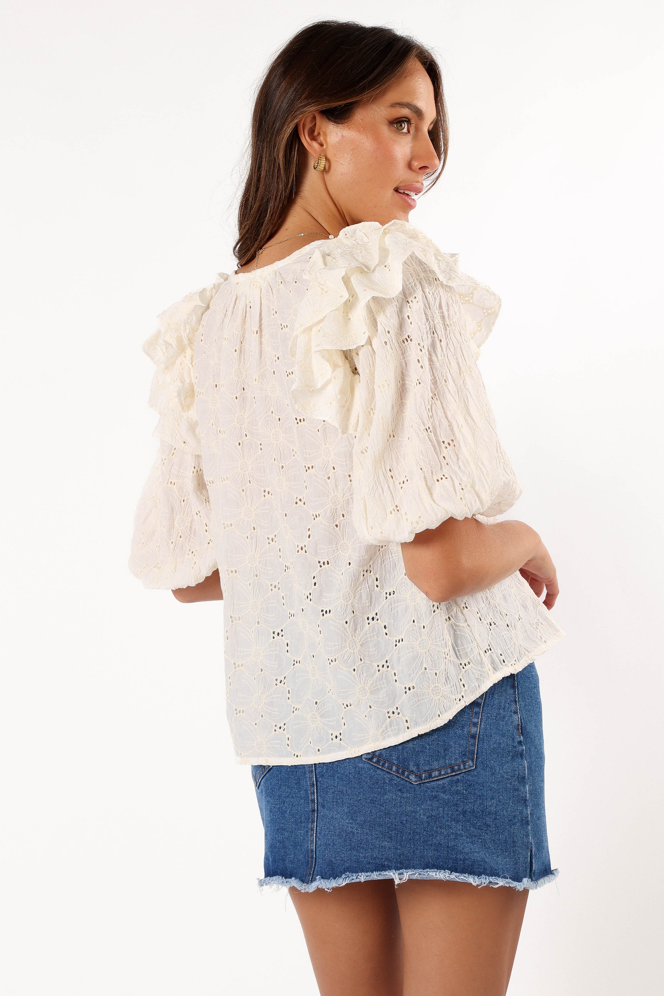 Iris Ruffled Top - Cream-Aur Fashion