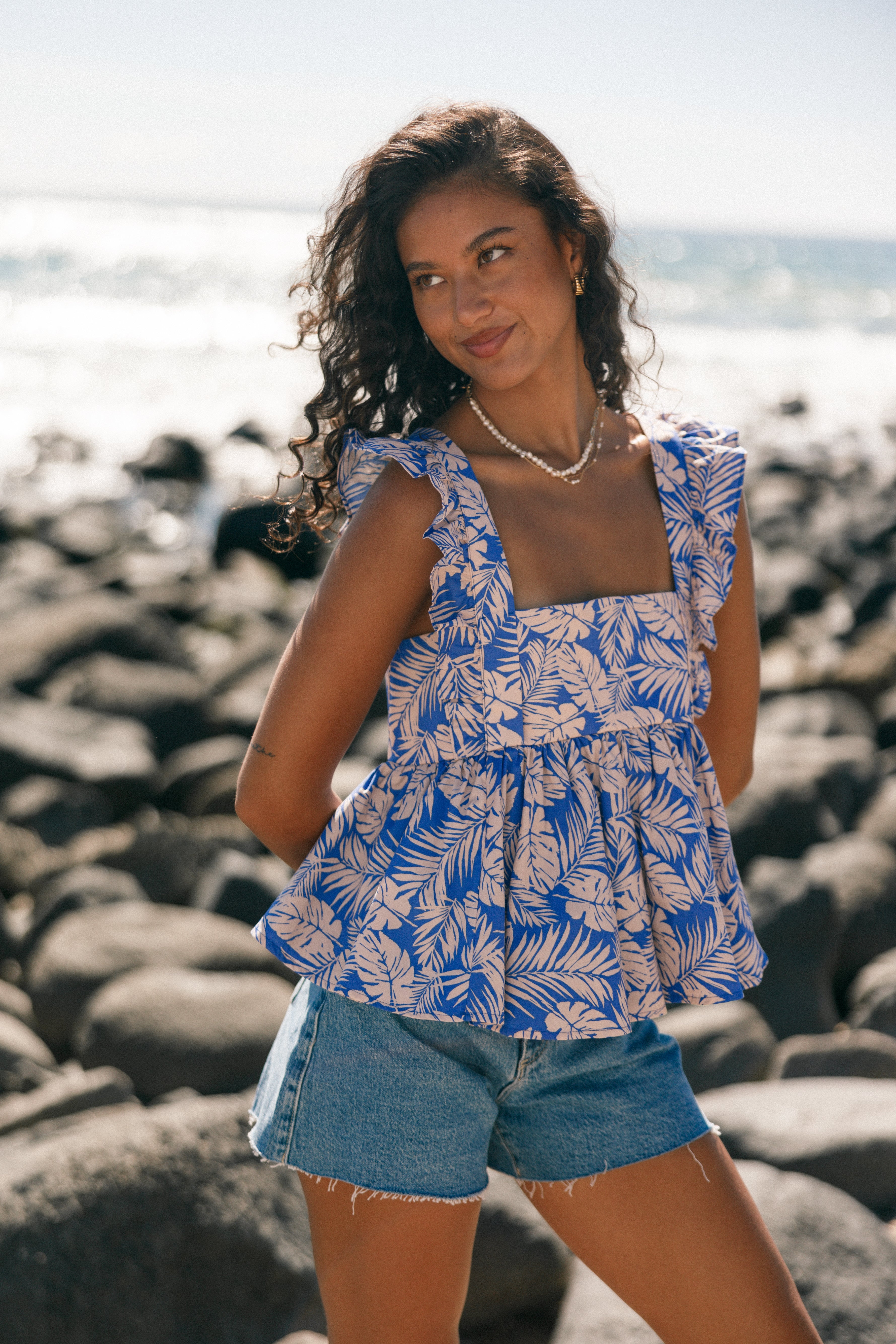 Julane Ruffled Top - Blue Multi-Aur Fashion