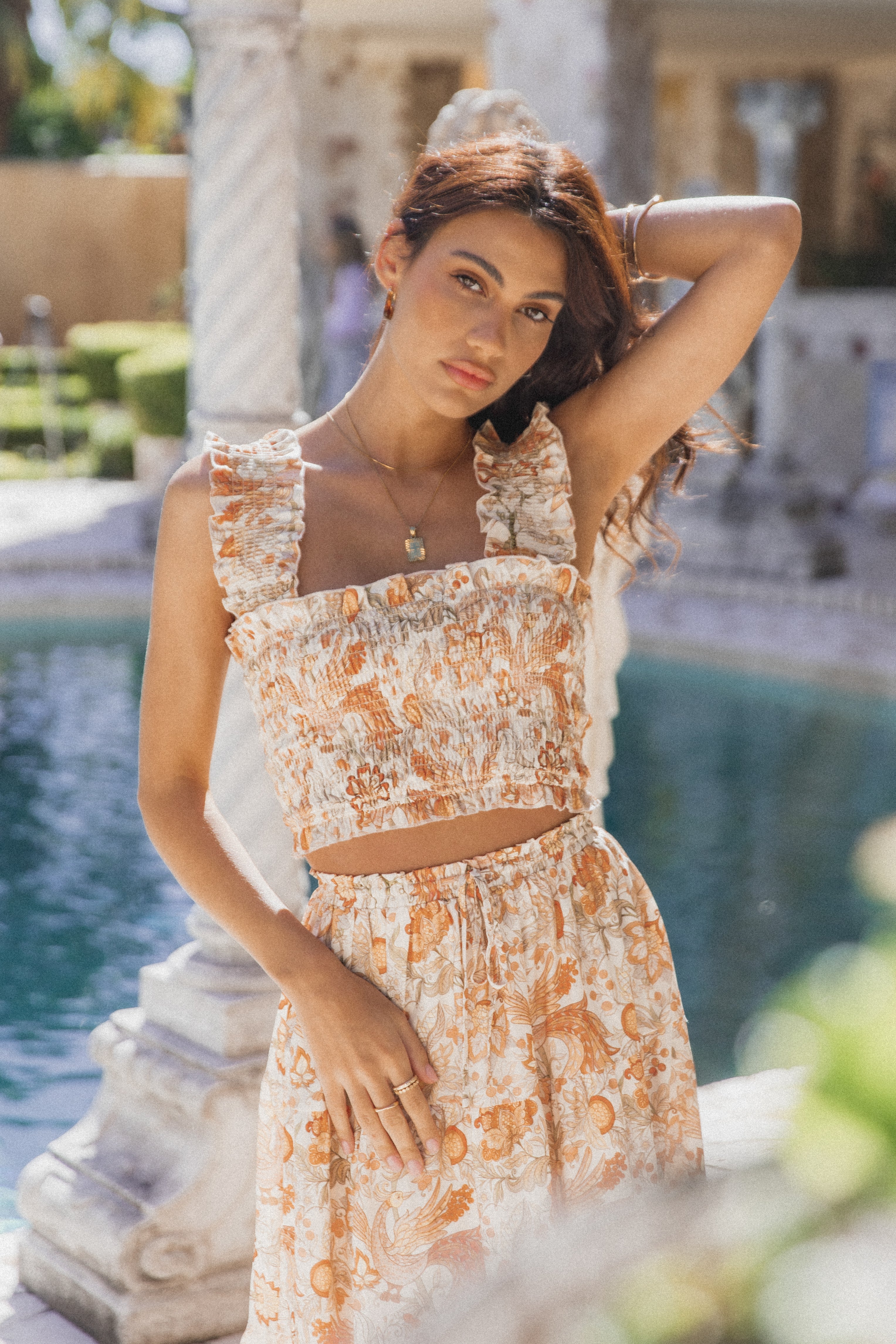 Leo Top - Tan Floral-Aur Fashion