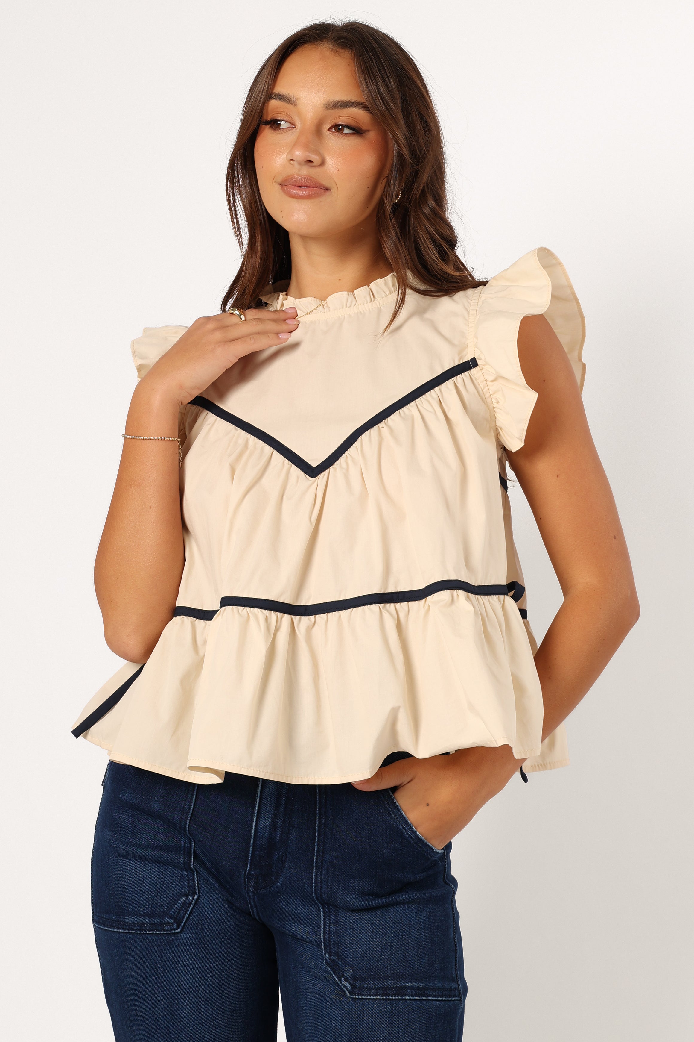 Lynn Ruffle Top - Ivory-Aur Fashion
