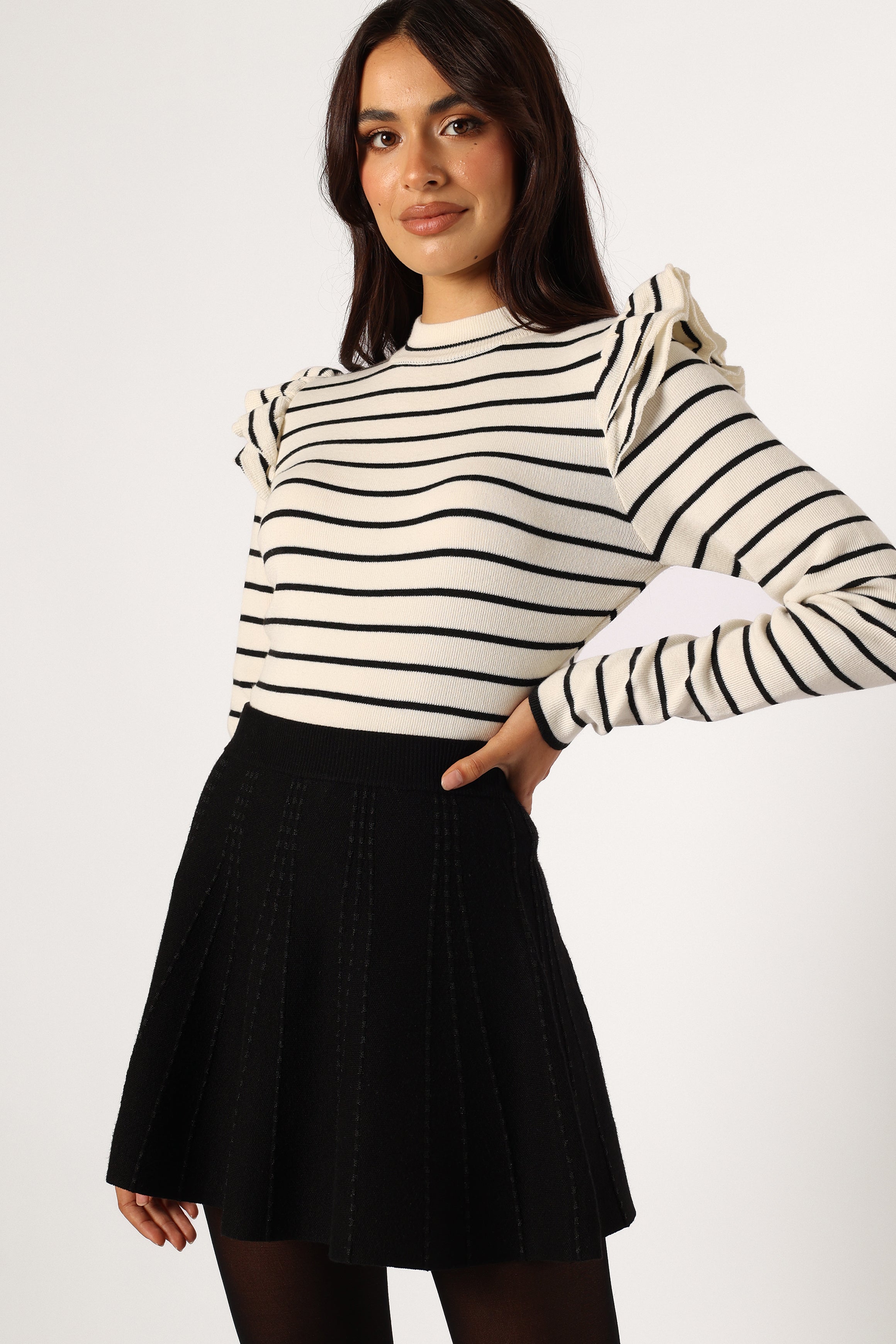 Mockie Long Sleeve Bodysuit - Black White-Aur Fashion
