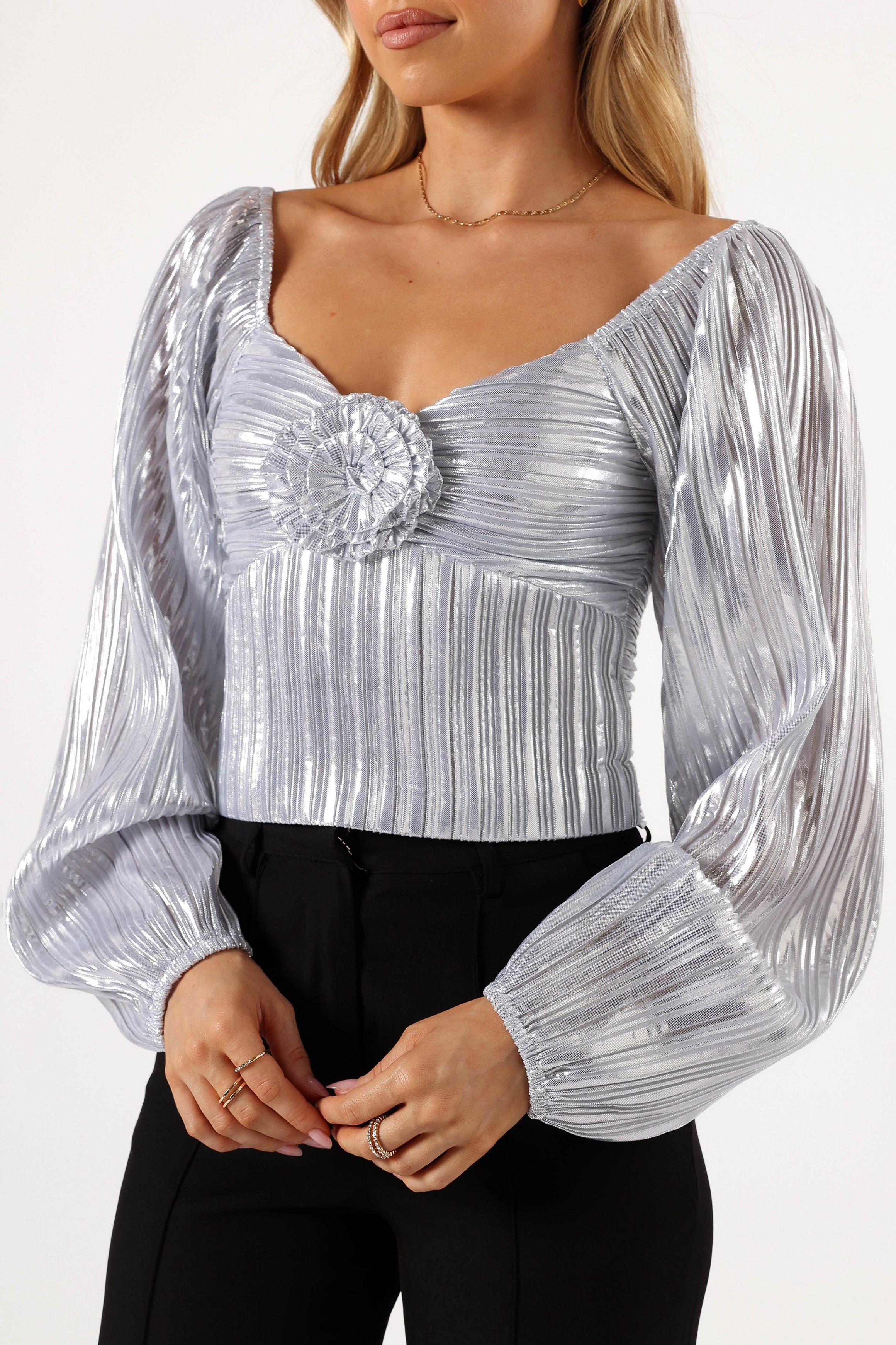 Nyra Rose Detail Top - Silver-Aur Fashion