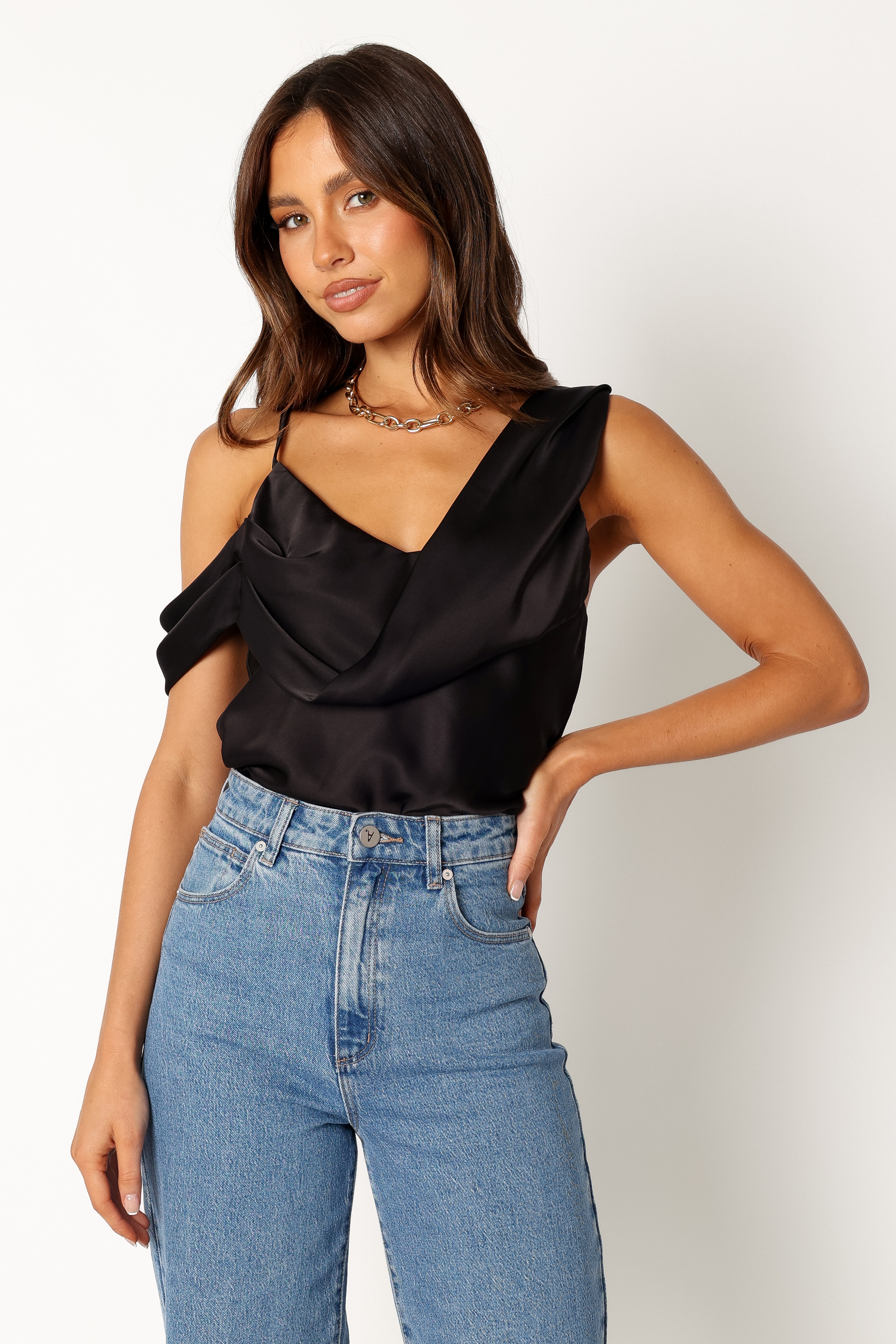 Simona Drape Top - Black-Aur Fashion