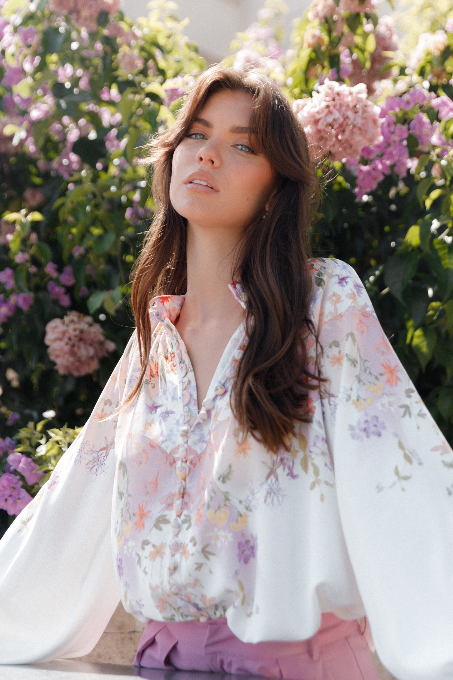 Tiarna Shirt - White Floral-Aur Fashion