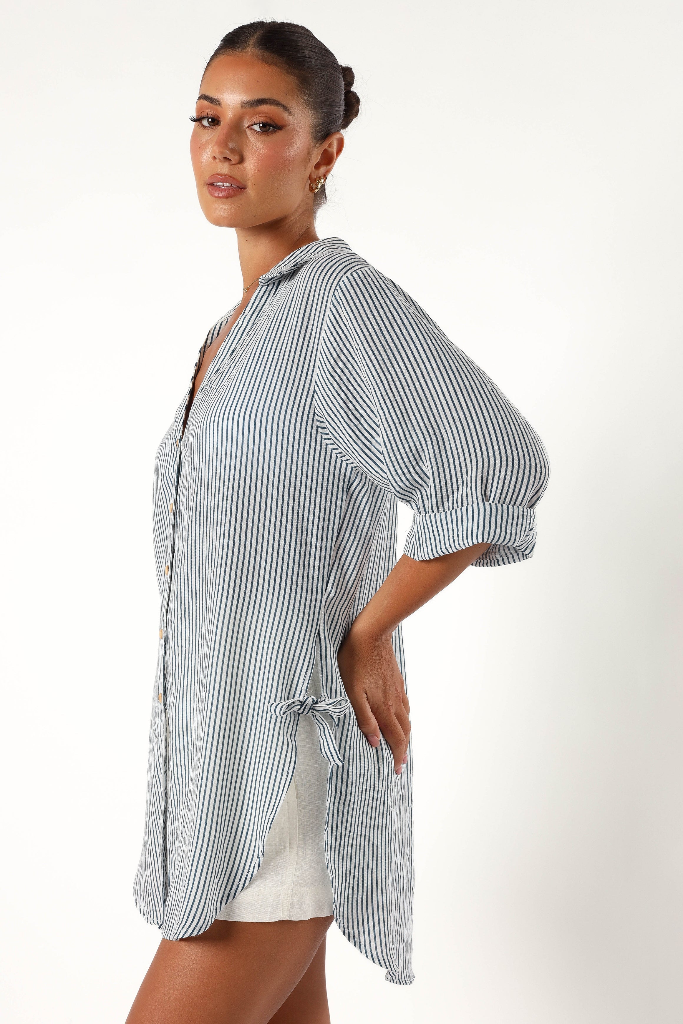 Wren Oversized Shirt - Navy-Aur Fashion