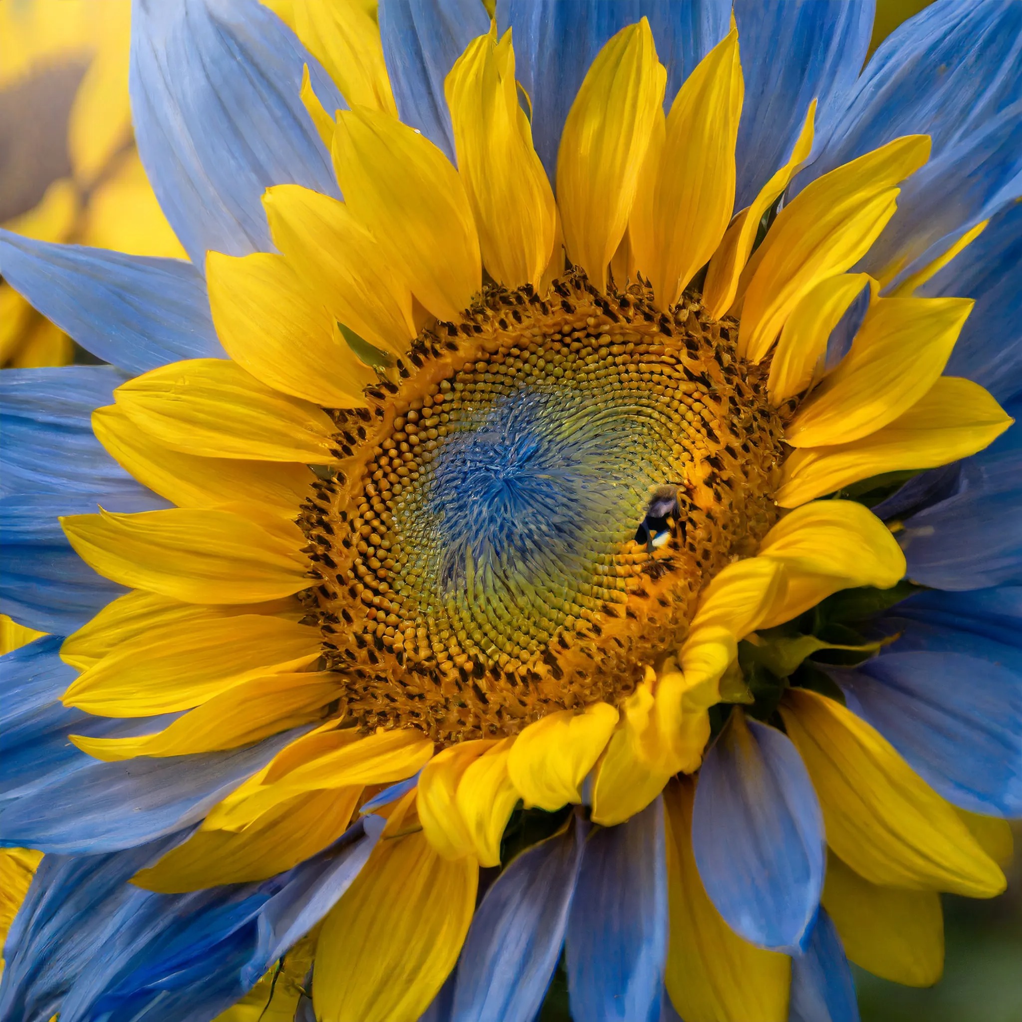 Twin-Blossom Blue Over Yellow Sunflower Seeds