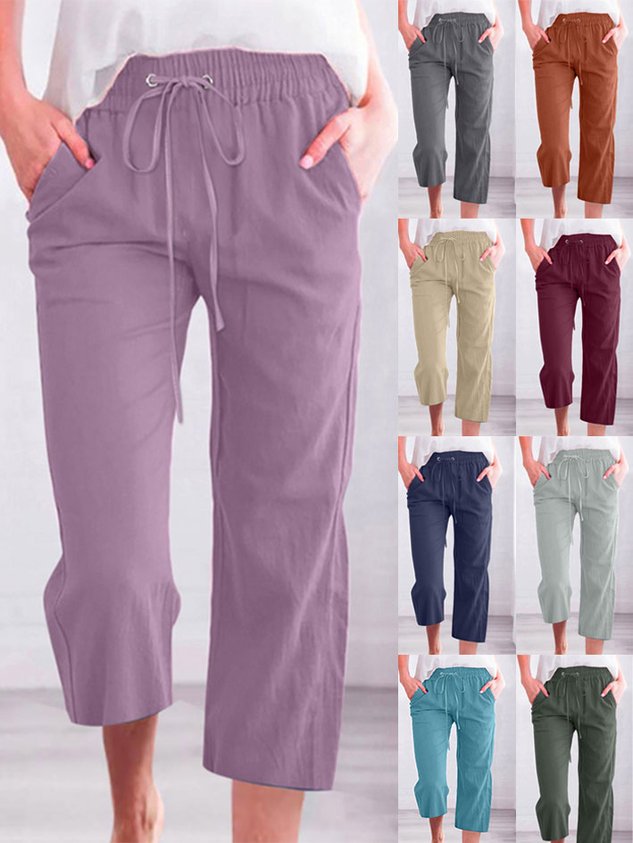 Women's Casual Summer Linen Pants High Waisted Loose Yoga Sweatpants C
