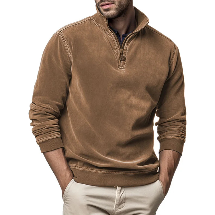 Herren-Sweatshirt aus Henley-Fleece mit halbem Reißverschluss