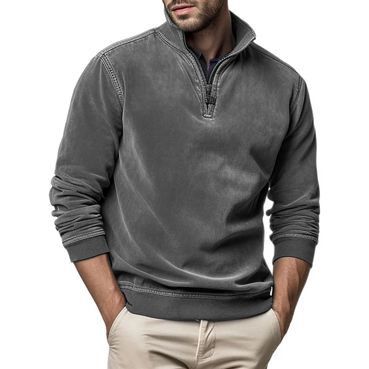 Herren-Sweatshirt aus Henley-Fleece mit halbem Reißverschluss