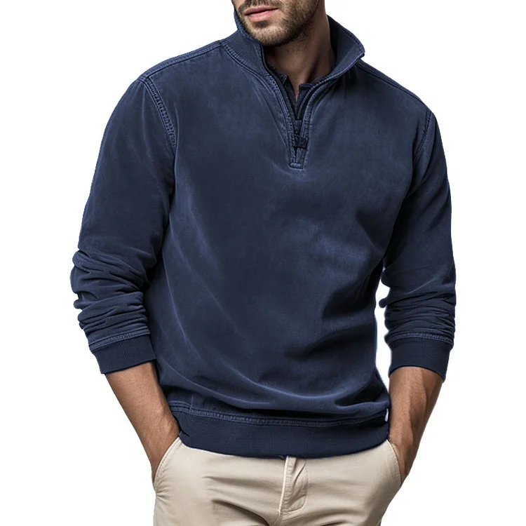 Herren-Sweatshirt aus Henley-Fleece mit halbem Reißverschluss
