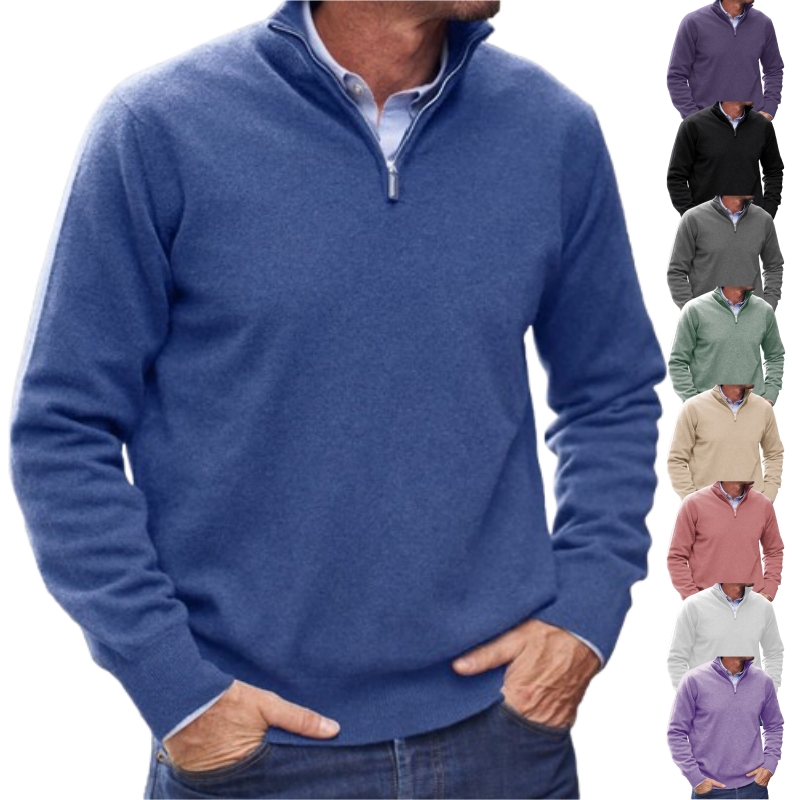Herren Kaschmir Reißverschluss Basic Pullover