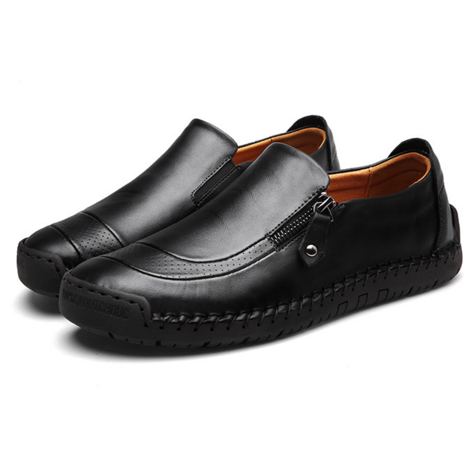 🔥2024 Heißer Verkauf🎉Herren Handgefertigte Lässige Bequeme Leder-Slipper mit seitlichem Reißverschluss