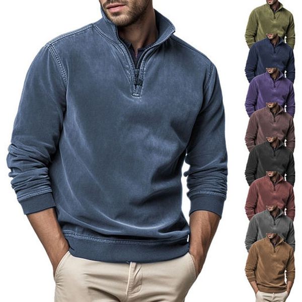 Herren-Sweatshirt aus Henley-Fleece mit halbem Reißverschluss