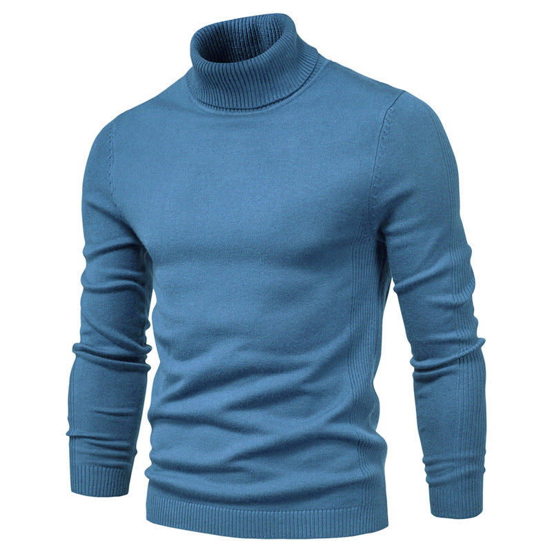 Rollkragenpullover für Herren mit mittellangem Kragen und Rundhalsausschnitt, Basic-Pullover aus Kaschmir