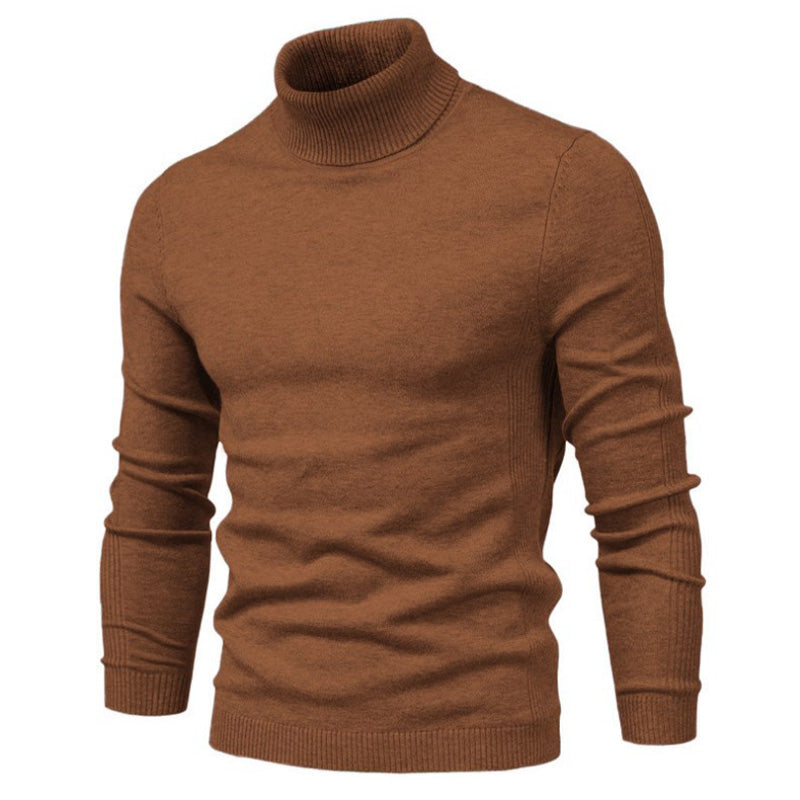 Rollkragenpullover für Herren mit mittellangem Kragen und Rundhalsausschnitt, Basic-Pullover aus Kaschmir
