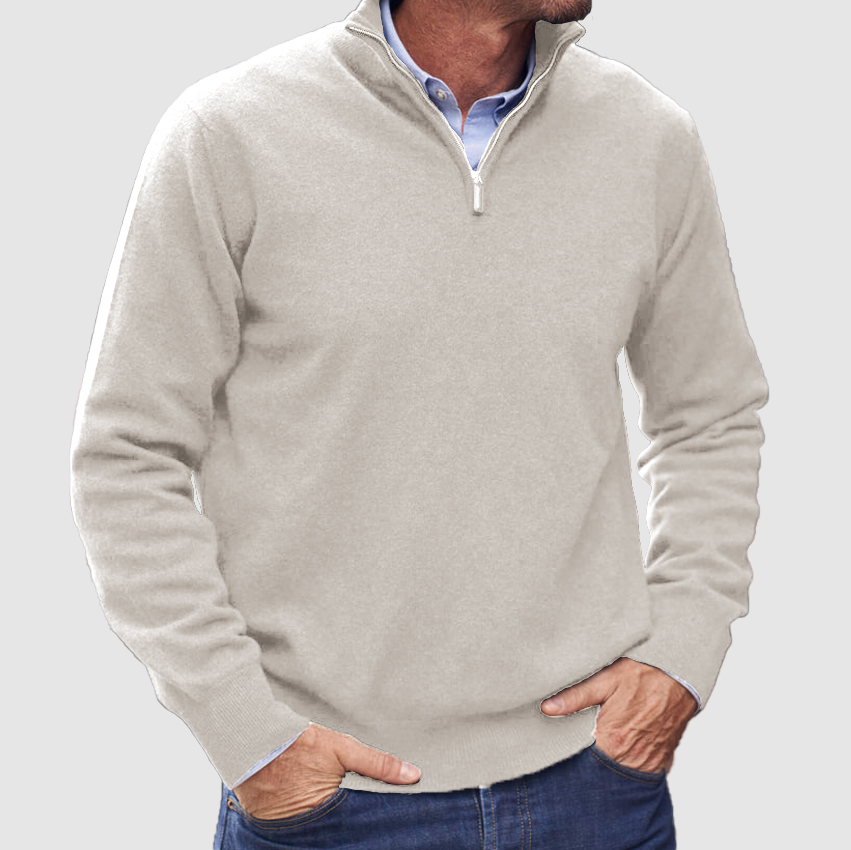 Herren Kaschmir Reißverschluss Basic Pullover